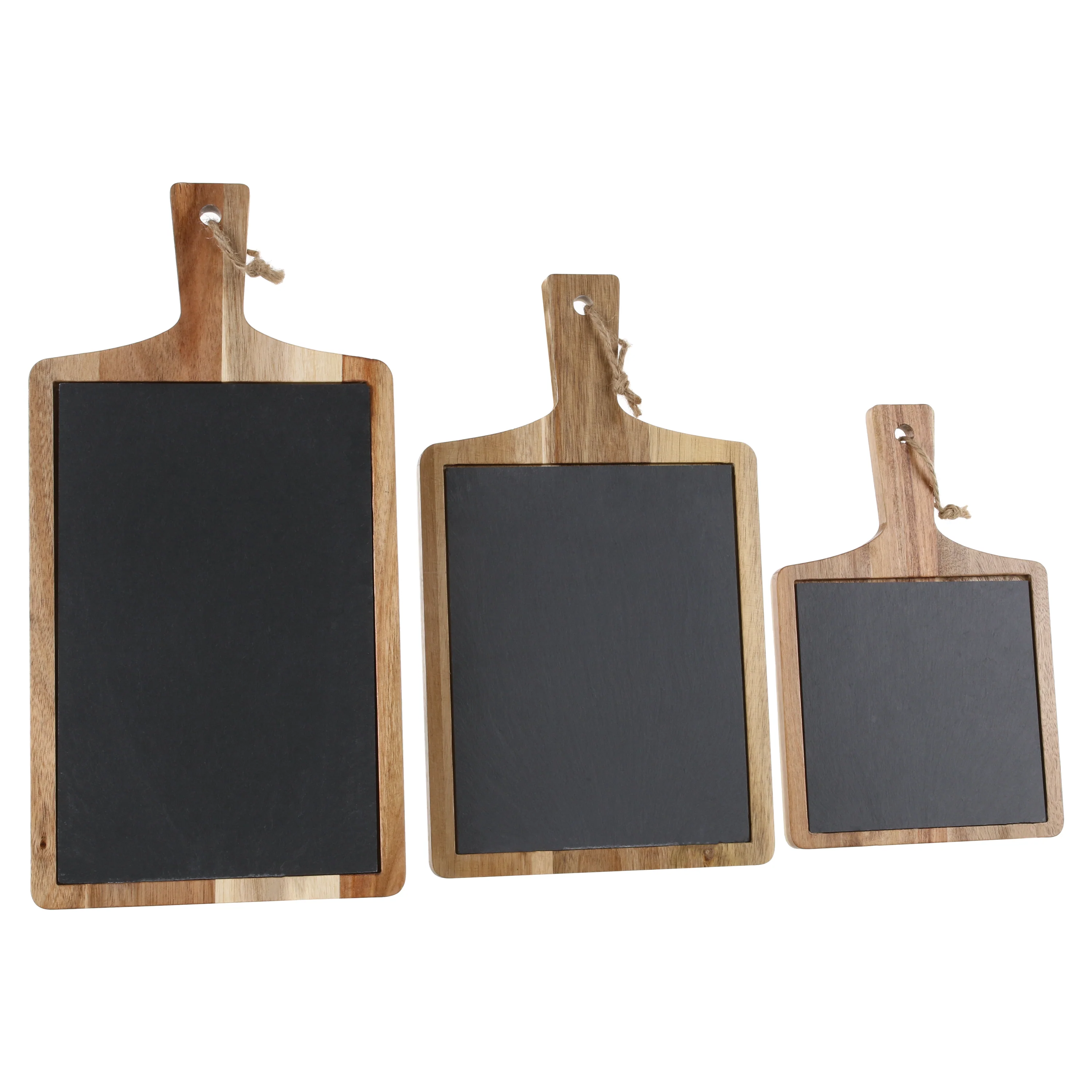 Rectangular Set of 3 Slate and Wood Serving Boards