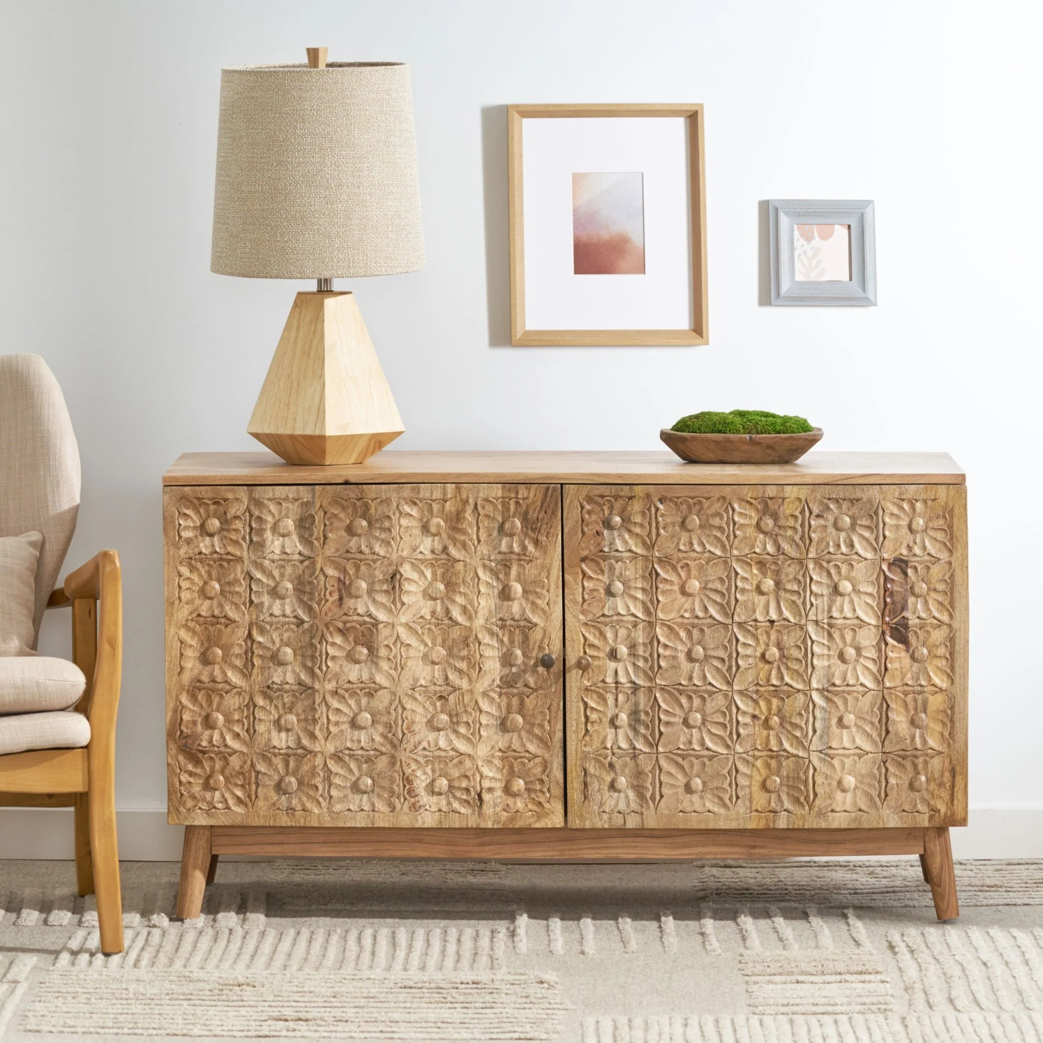 Floral Carved Handcrafted 2 Door Cabinet