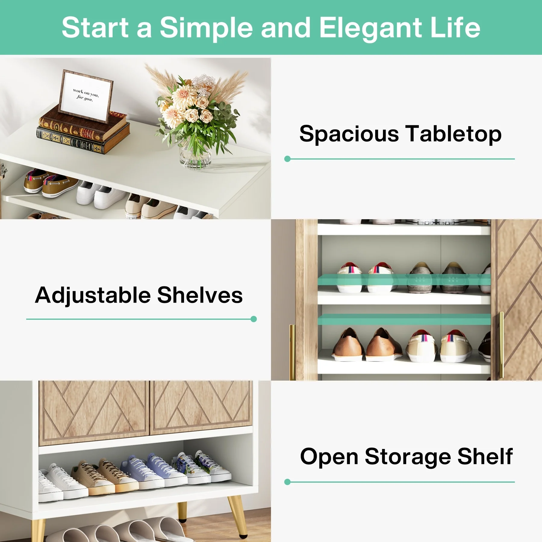 Walnut Shoe Cabinet, 6-Tier Wooden Shoe Organizer with Stable Leg