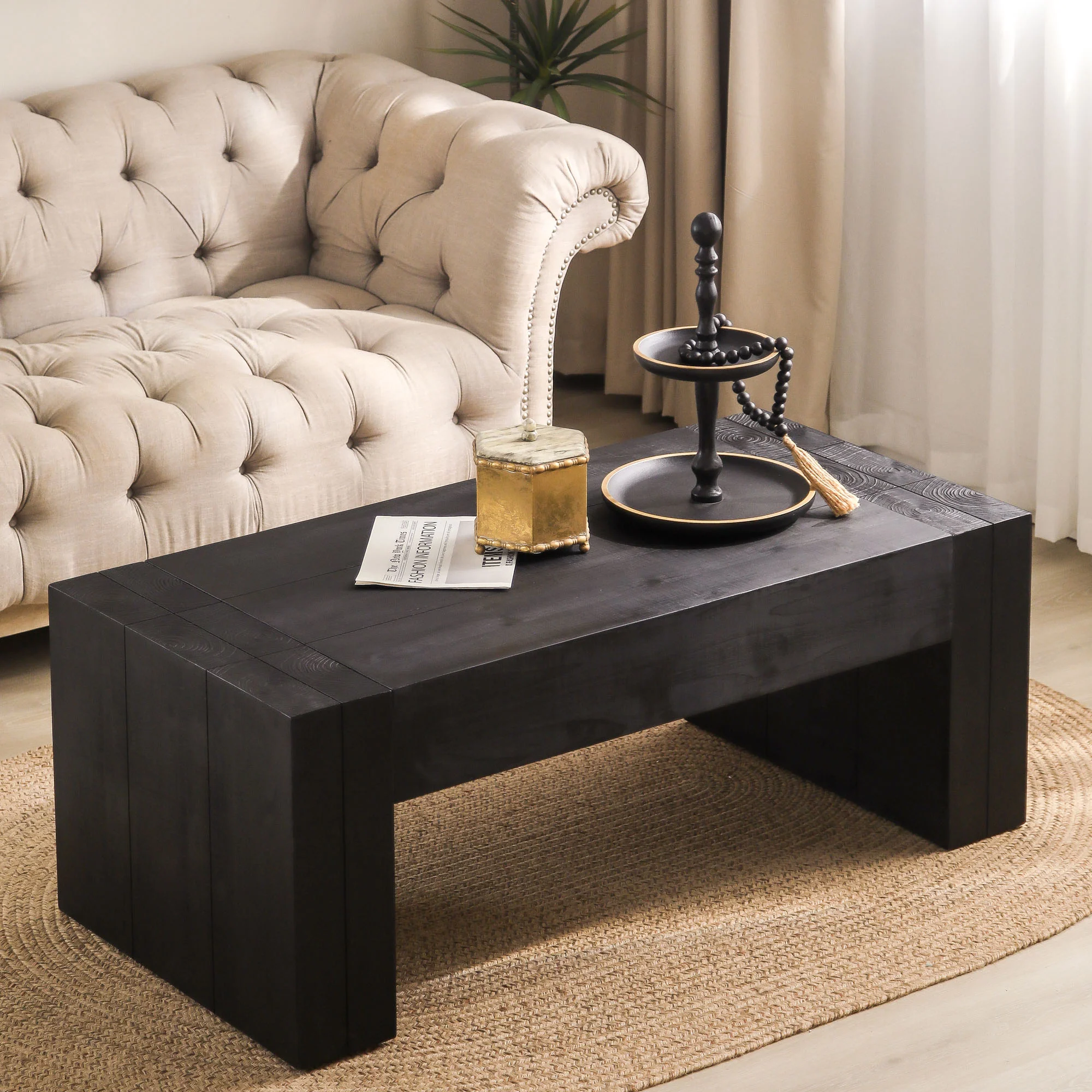 Carrying Rectangular Coffee Table with Wood Frame
