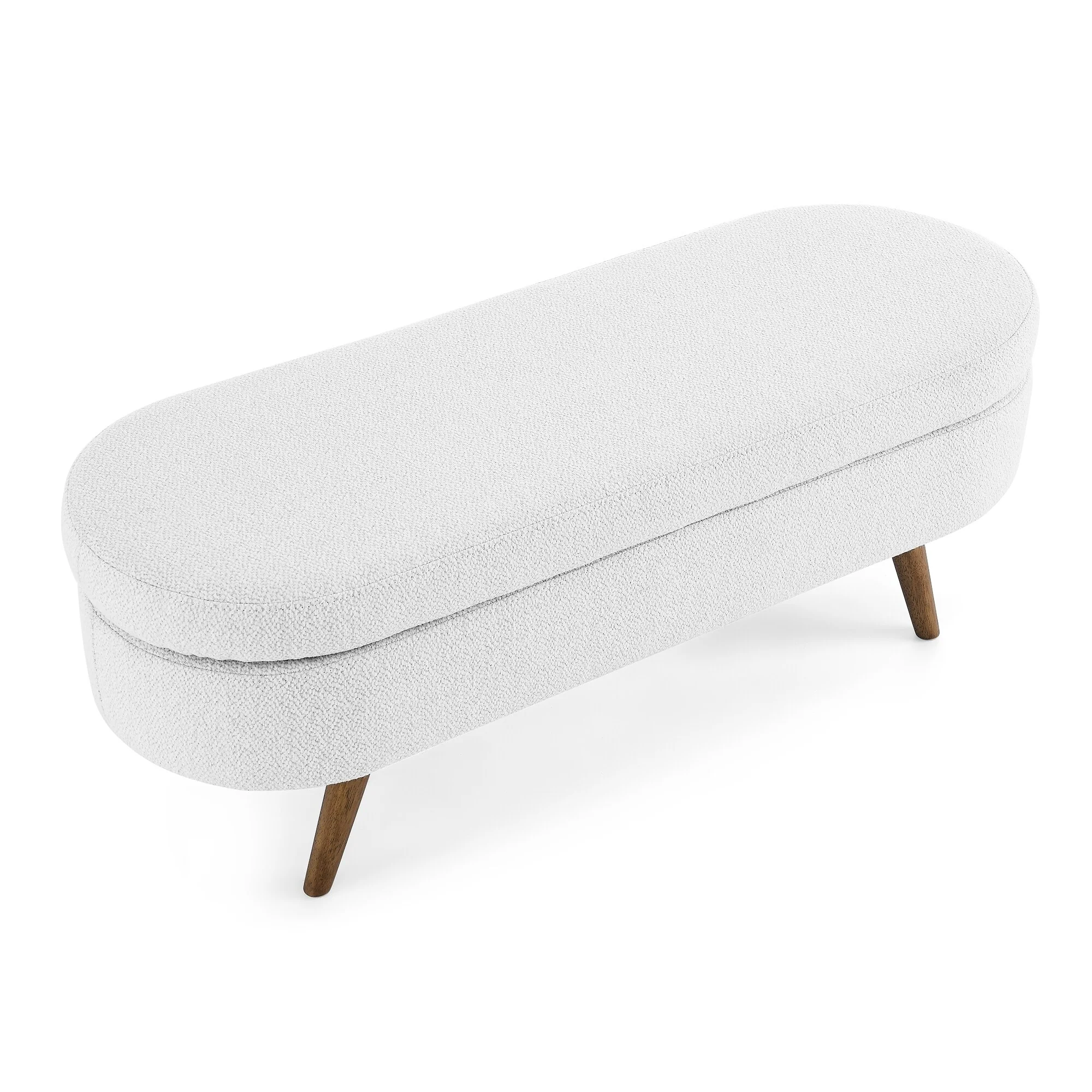 Ottoman Oval Storage Bench,Rubber Wood Legs, Beige