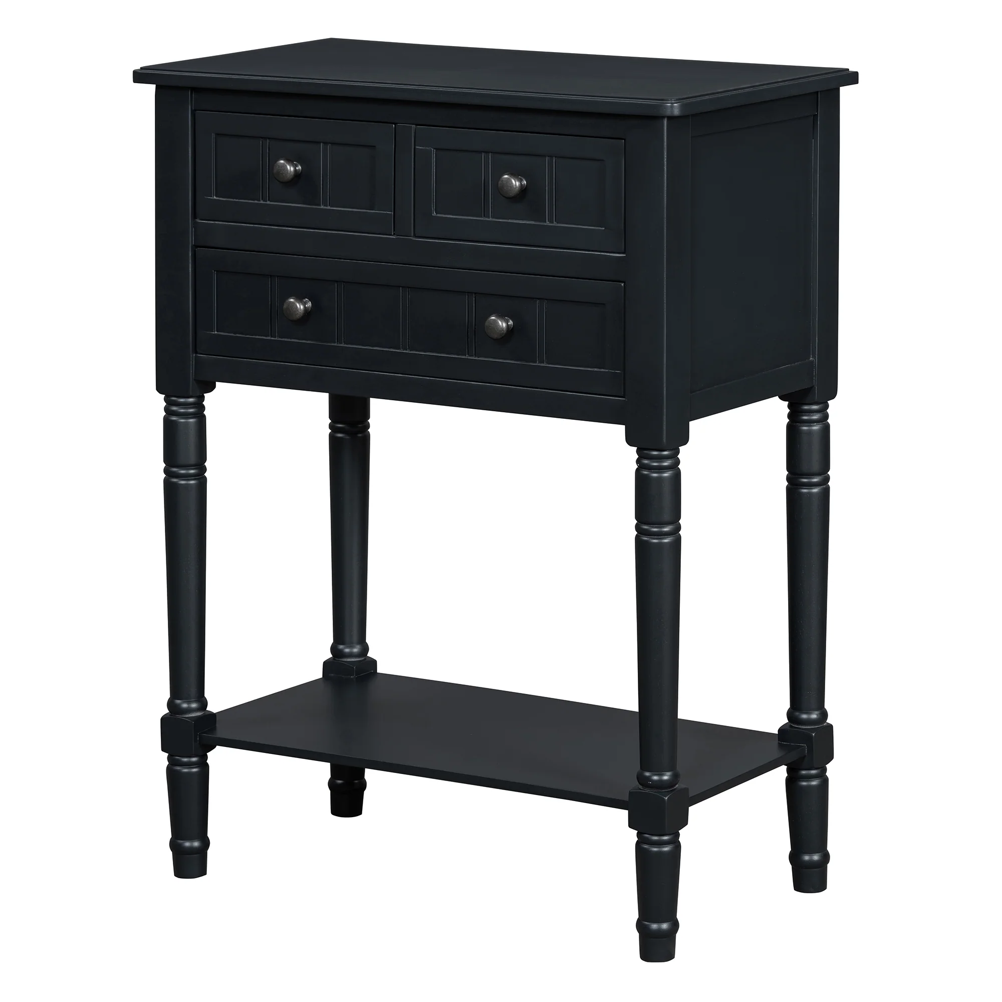 Conquest Narrow Console Table with 3 Drawers and Bottom Shelf