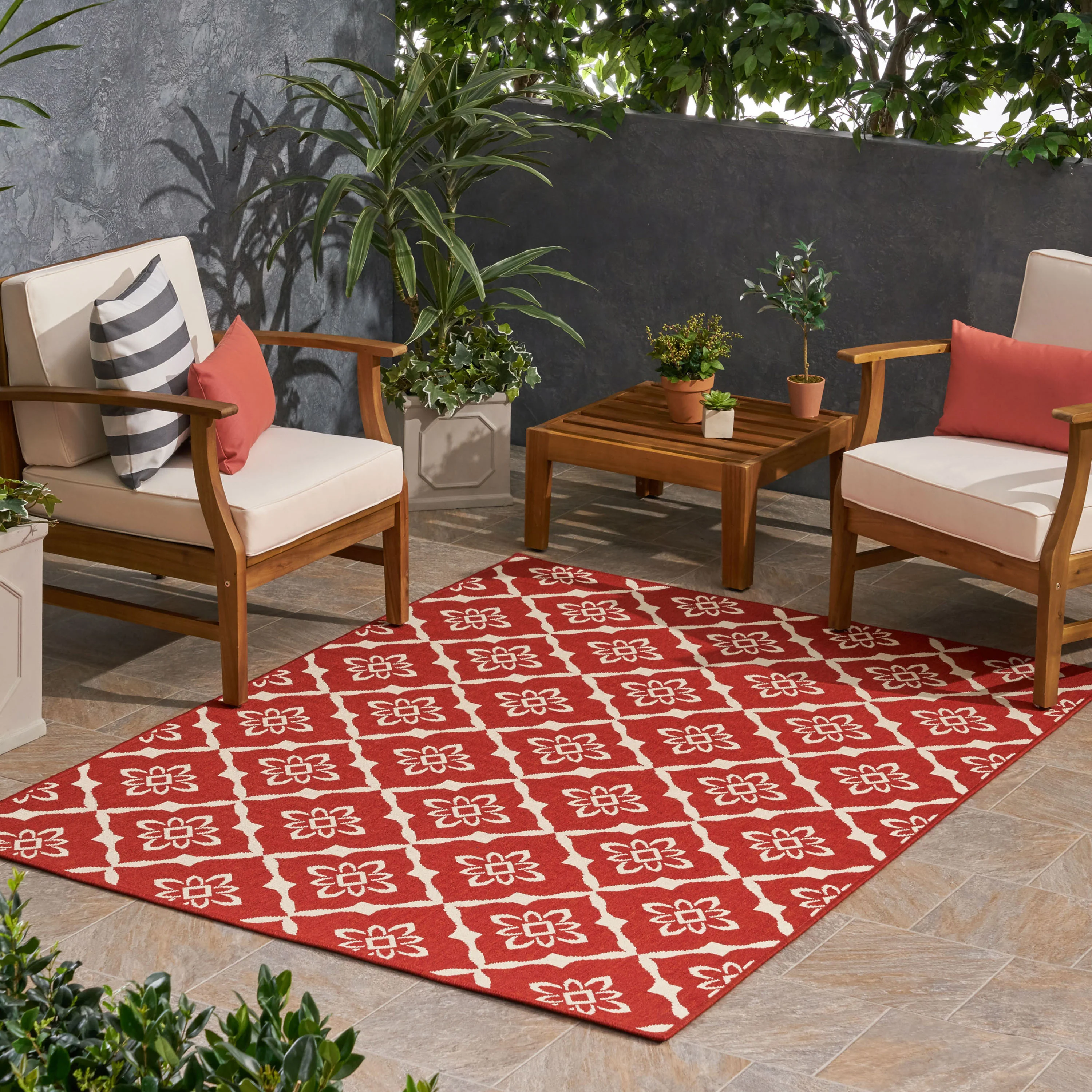 84x63 Outdoor Rug with Loop Pile Texture and Rectangle Shape