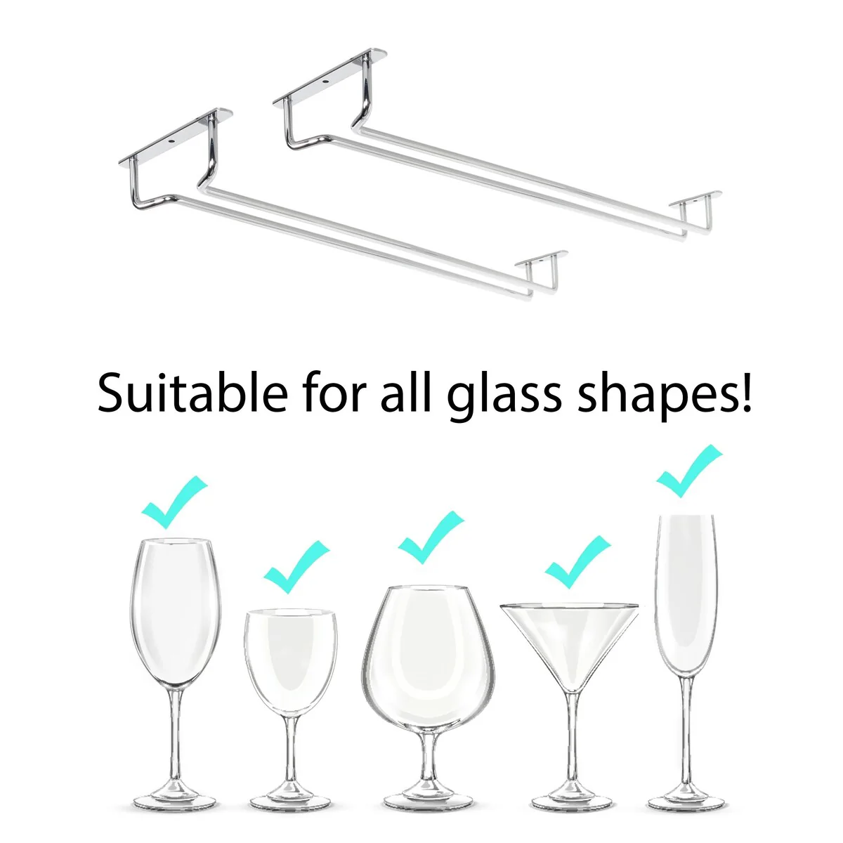 Wallniture Brix Stemware Wine Glass Rack Under Cabinet Storage Metal Glass Hanger (Set of 2)