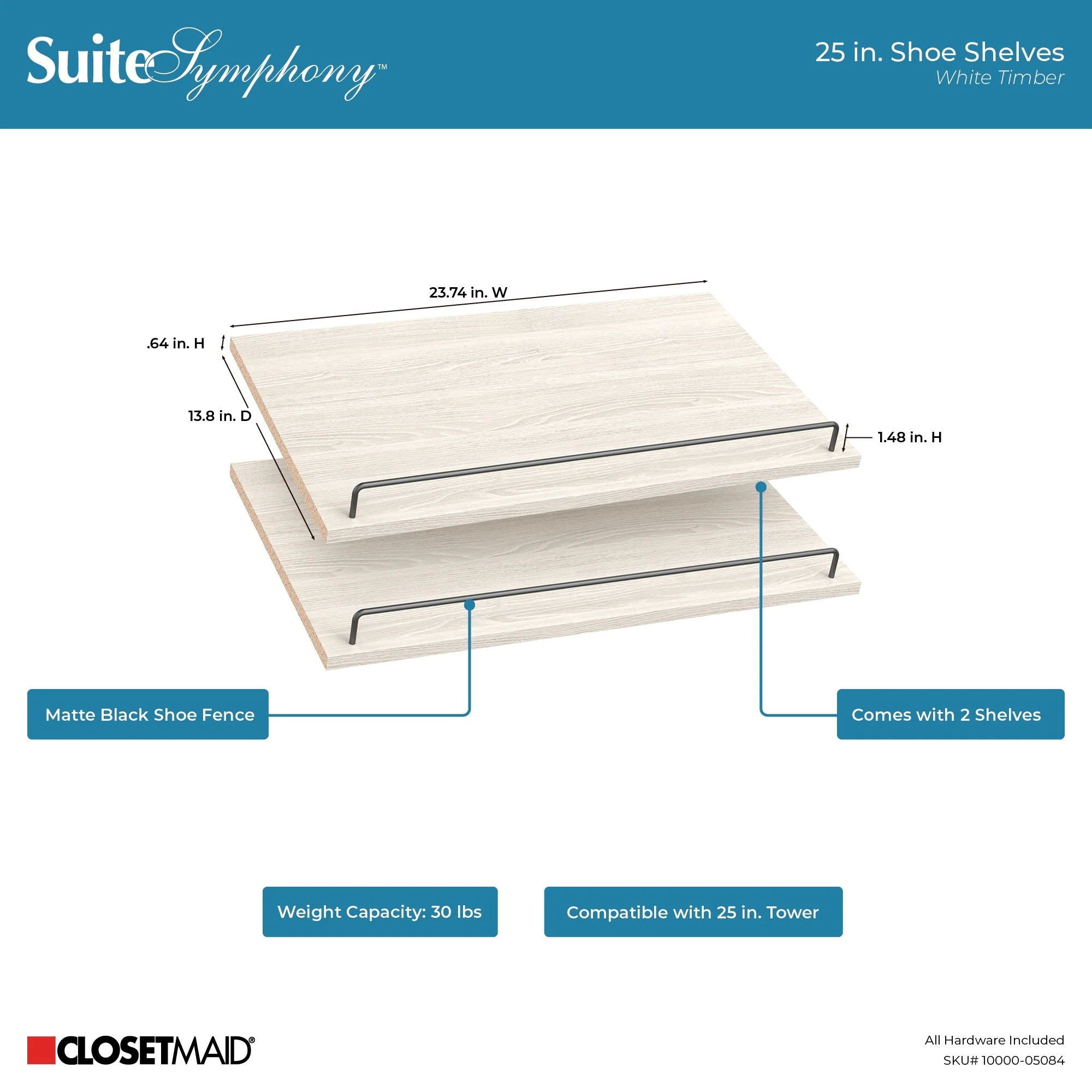 ClosetMaid SuiteSymphony 25-inch Wide Angled Shoe Shelves (Set of 2)