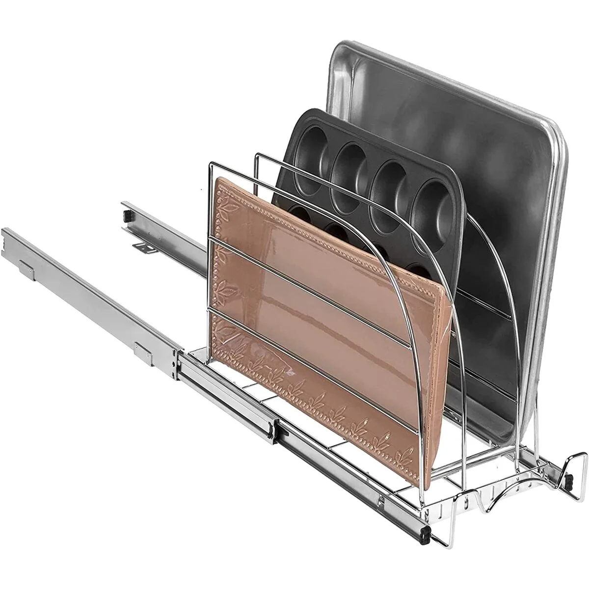Hold N Storage Pull Out Bakeware Organizer 8.5” W x 21” L x 10.63” H Heavy Duty, Chrome