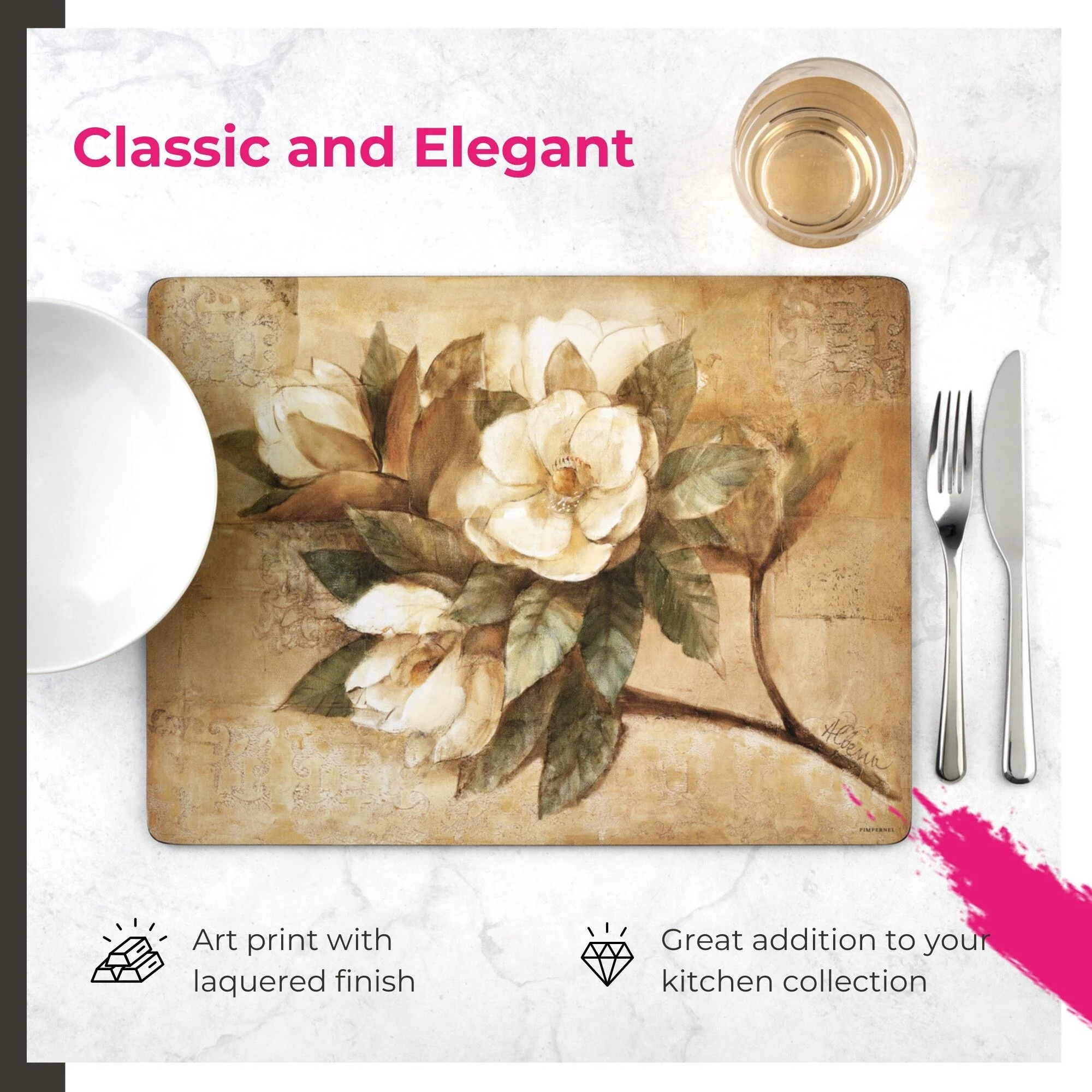 Pimpernel Set of 4 Sugar Magnolia Placemats - 15.7 inches x 11.7 each