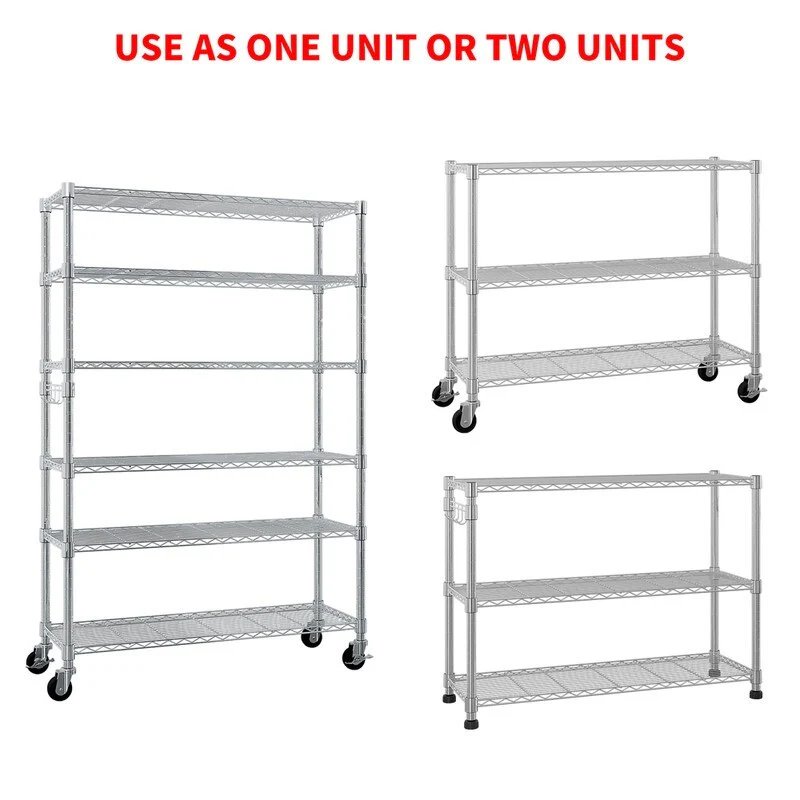 6-Tier NSF-Certified Steel Wire Shelving Rck with Wheels