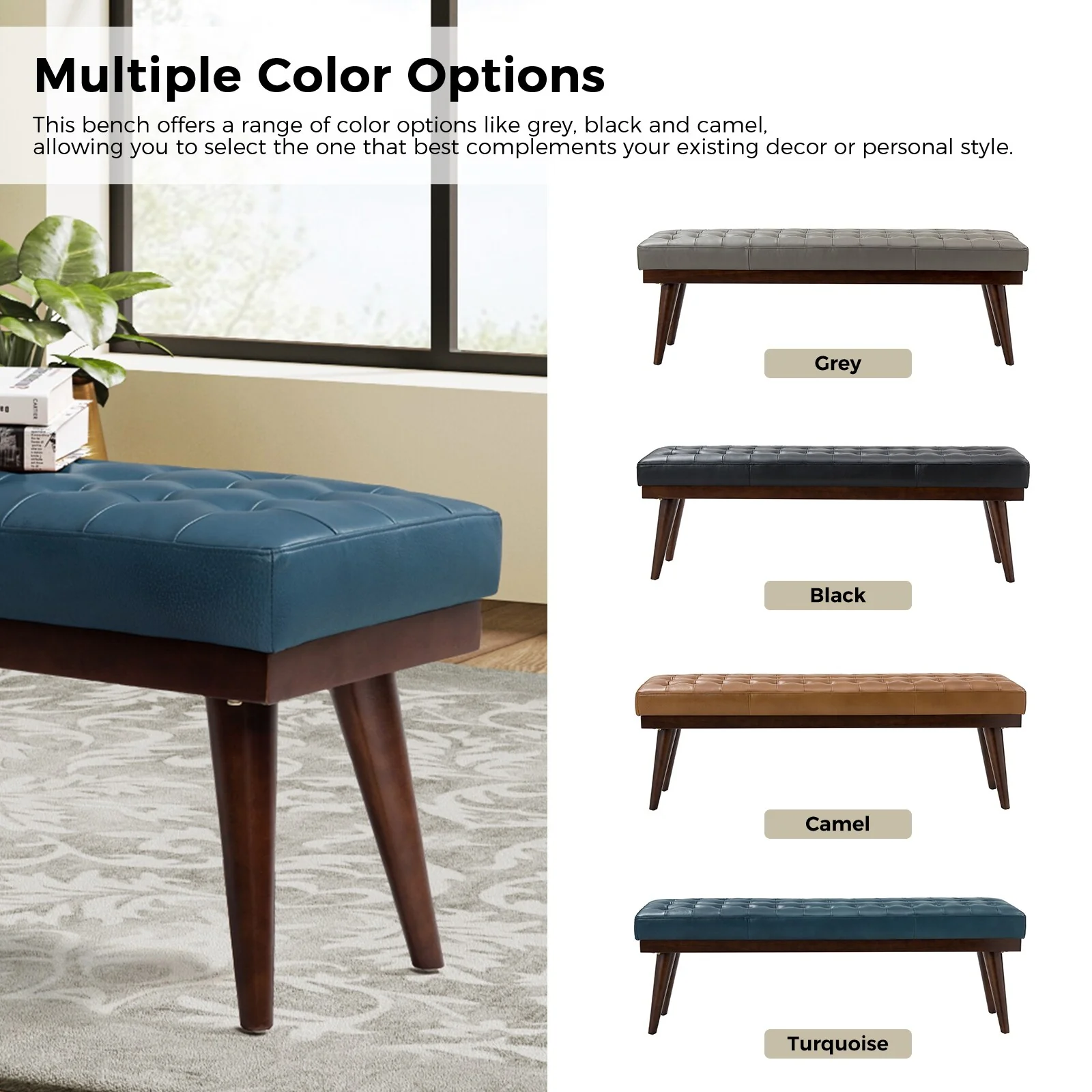 Felisa Modern Genuine Leather Tufted Bench With Solid Wood Base By HULALA HOME