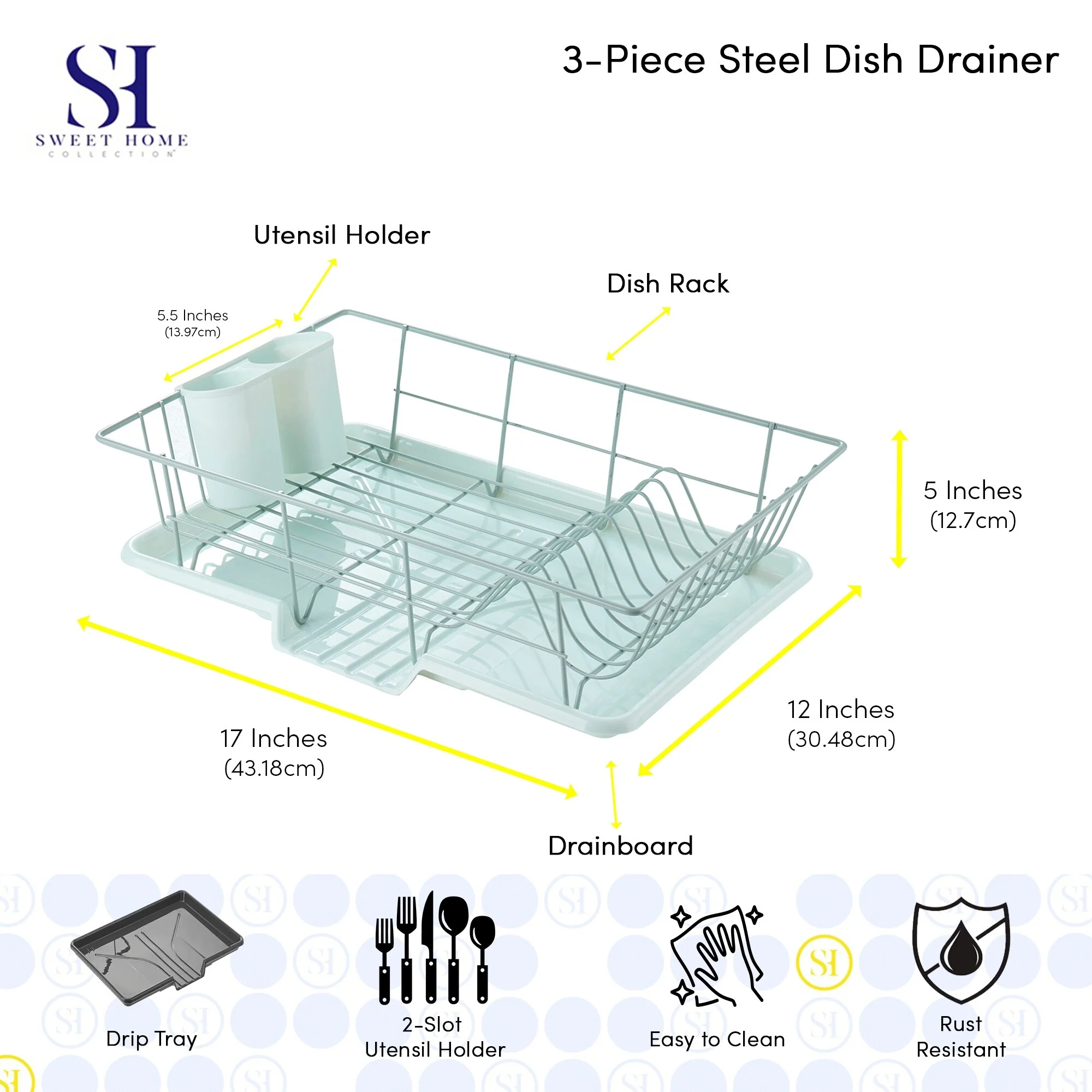 Sweet Home Collection 3-Piece Kitchen Sink Dish Drainer Set