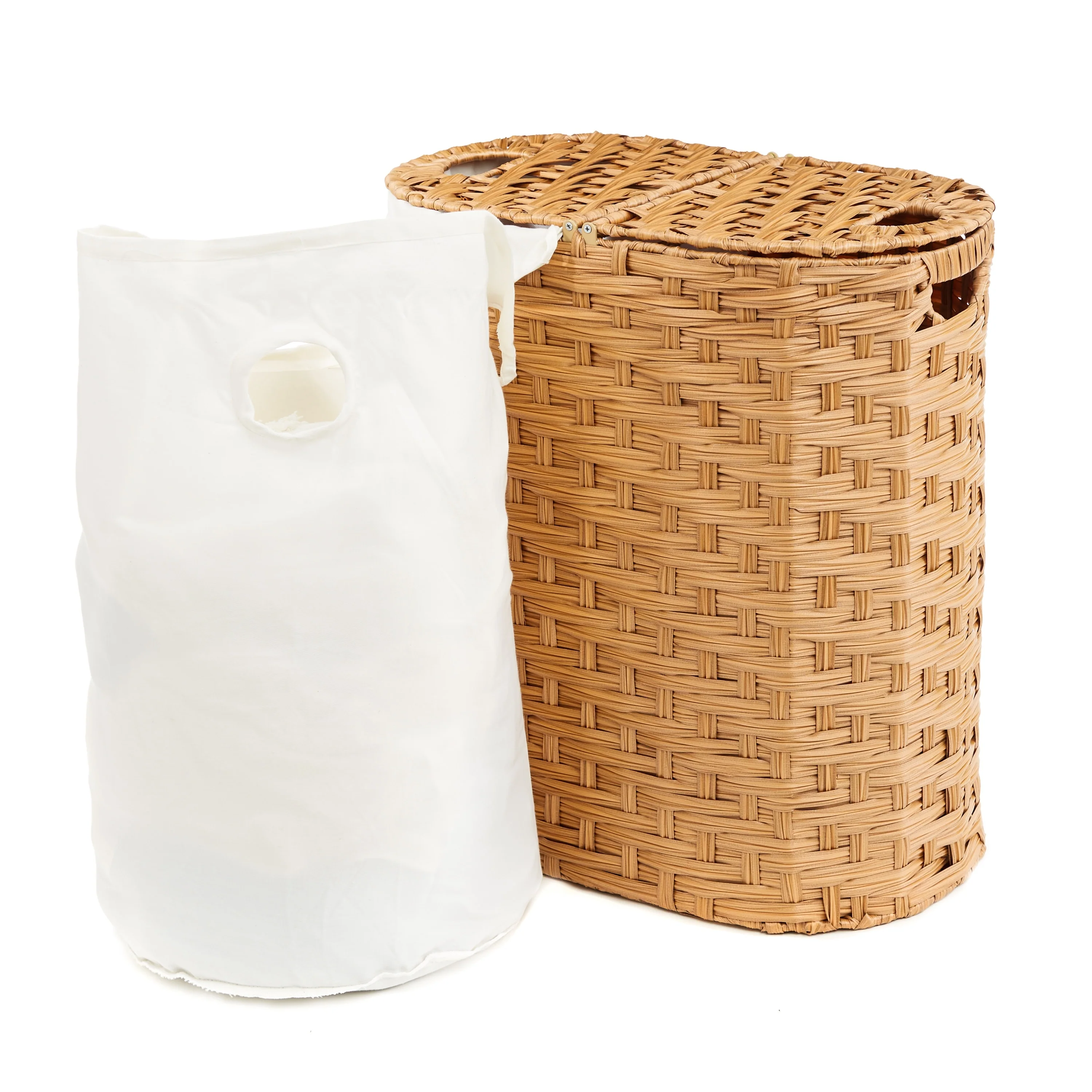 Seville Classics Handwoven Lidded Oval Double Laundry Hamper