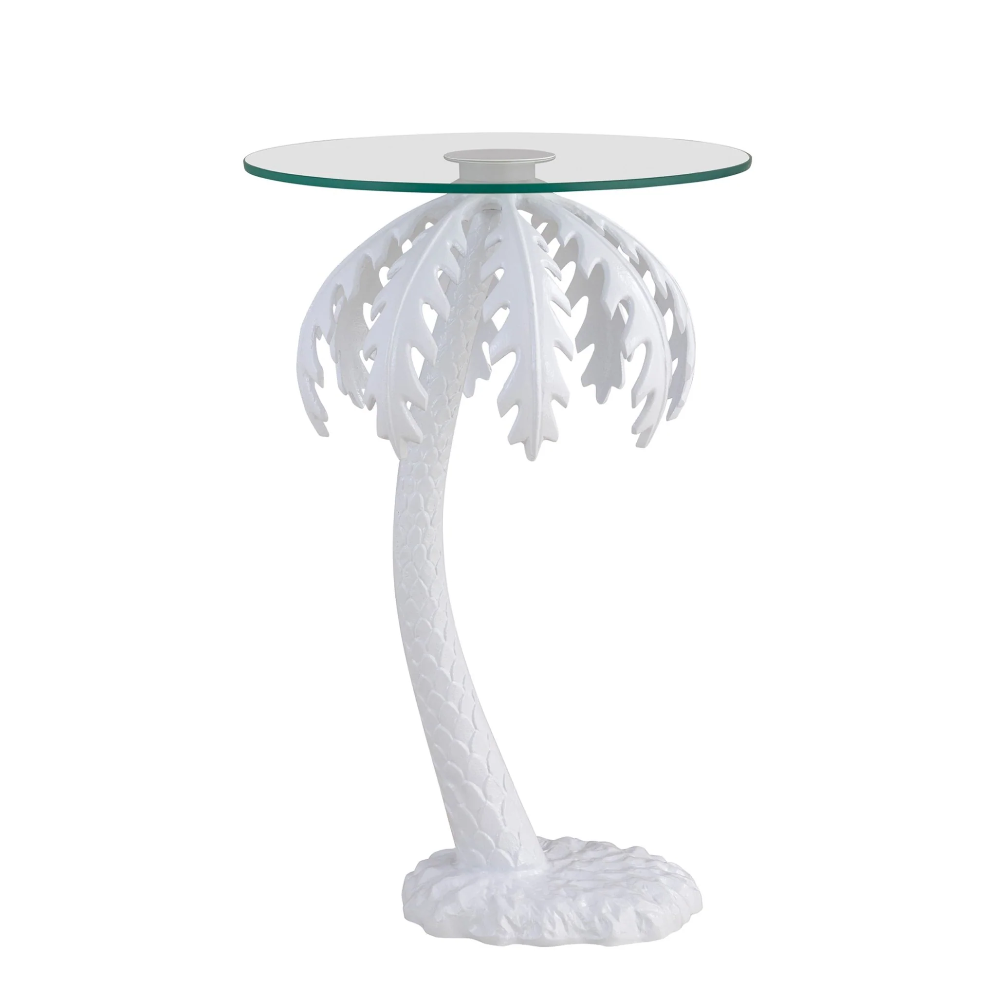Vince Mid-Century Vintage Glass Top Metal Palm Tree End Table
