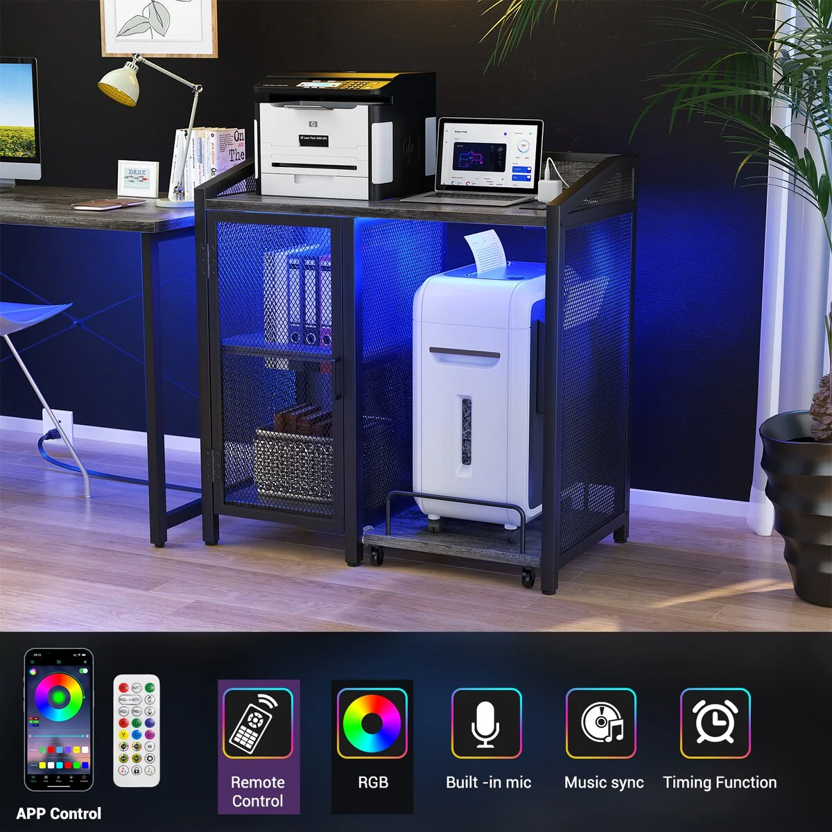 File Cabinet with Charge Station, Storage Cabinet with Paper Shredder Stand On Wheel