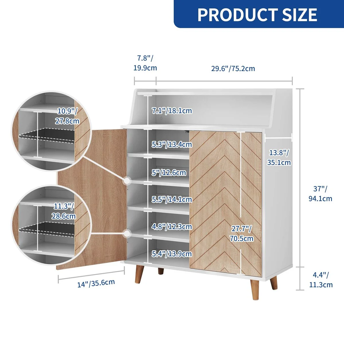 Moasis 5-Shelf Wooden Shoe Storage Cabinet wiith Drawer and Shelves for Entryway Living Room