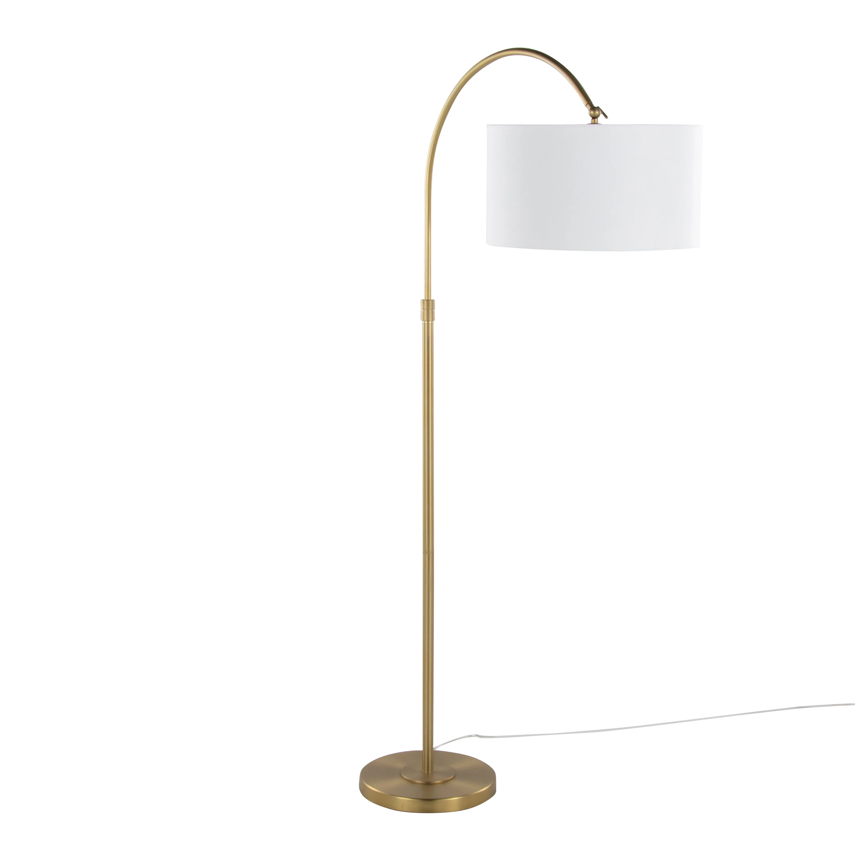 63 Floor Lamp with Drum Shade and Arched Metal Neck