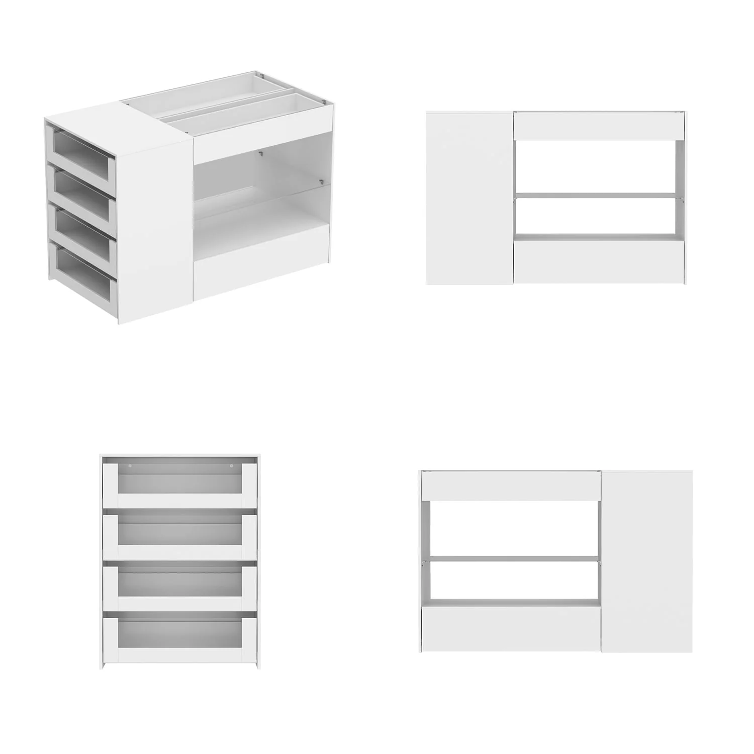 Dressing Island with Glass Shelves Spacious White Organizer Closet - 47.2