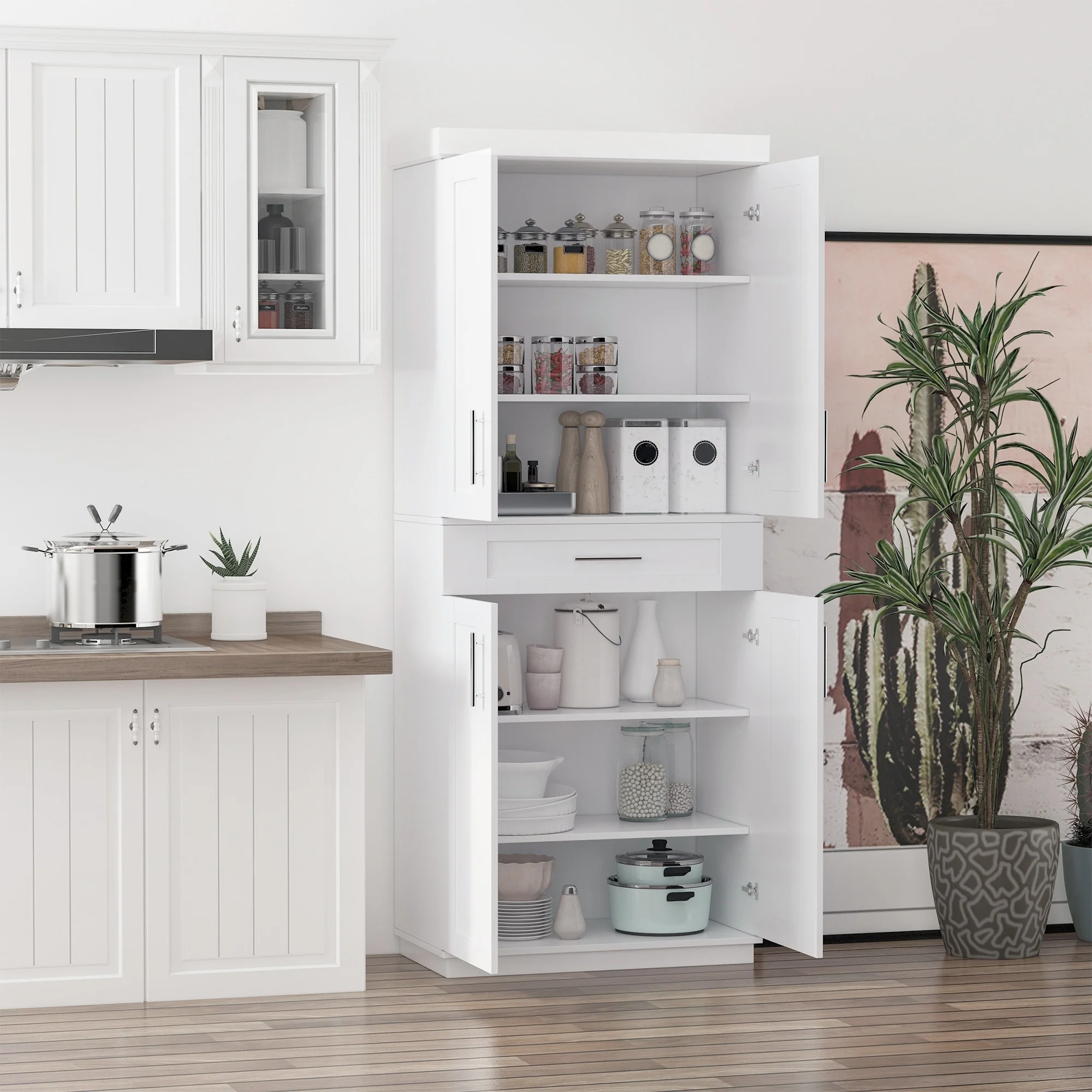 HOMCOM Modern Kitchen Pantry Freestanding Cabinet Cupboard - 30