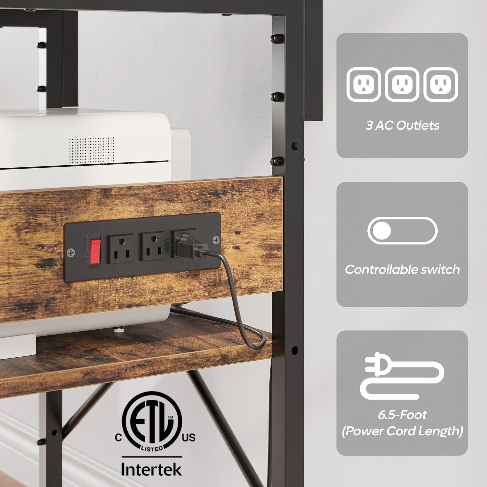 Kitchen Bakers Rack with Storage Shelves &USB Outlets, Microwave Oven Stand Kitchen Shelf Organizer