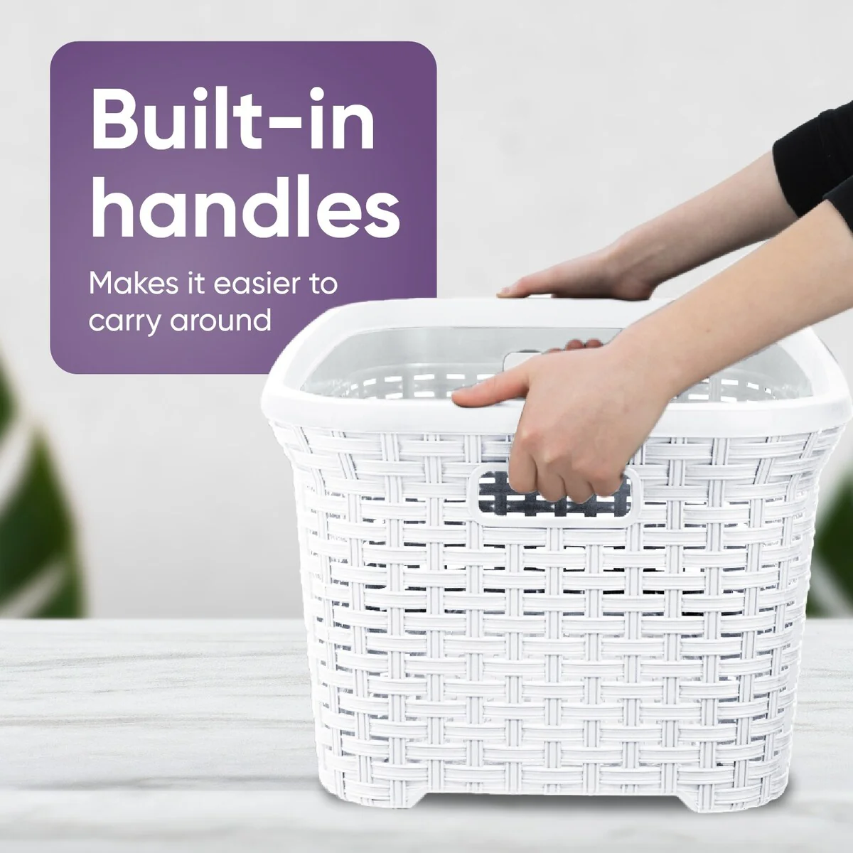 Superio Large Wicker Laundry Basket with Cutout Carry Handles - Capacity: 50l