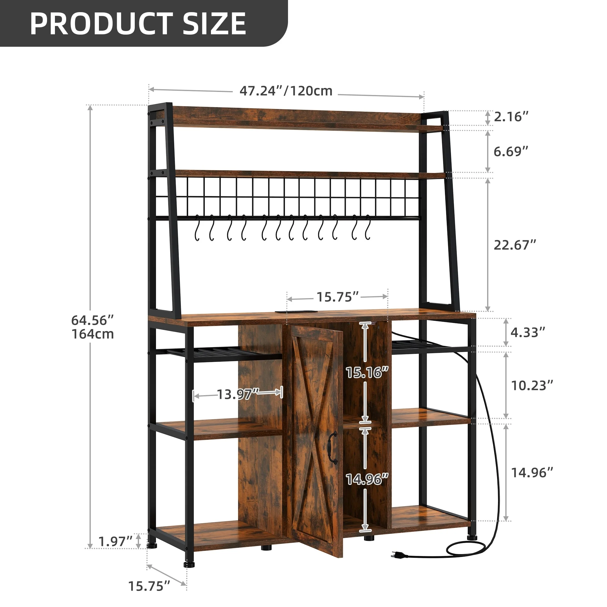 Moasis 5-Tier Kitchen Bakers Rack with Power Outlets USB Ports, Microwave Stand with Door and Shelves