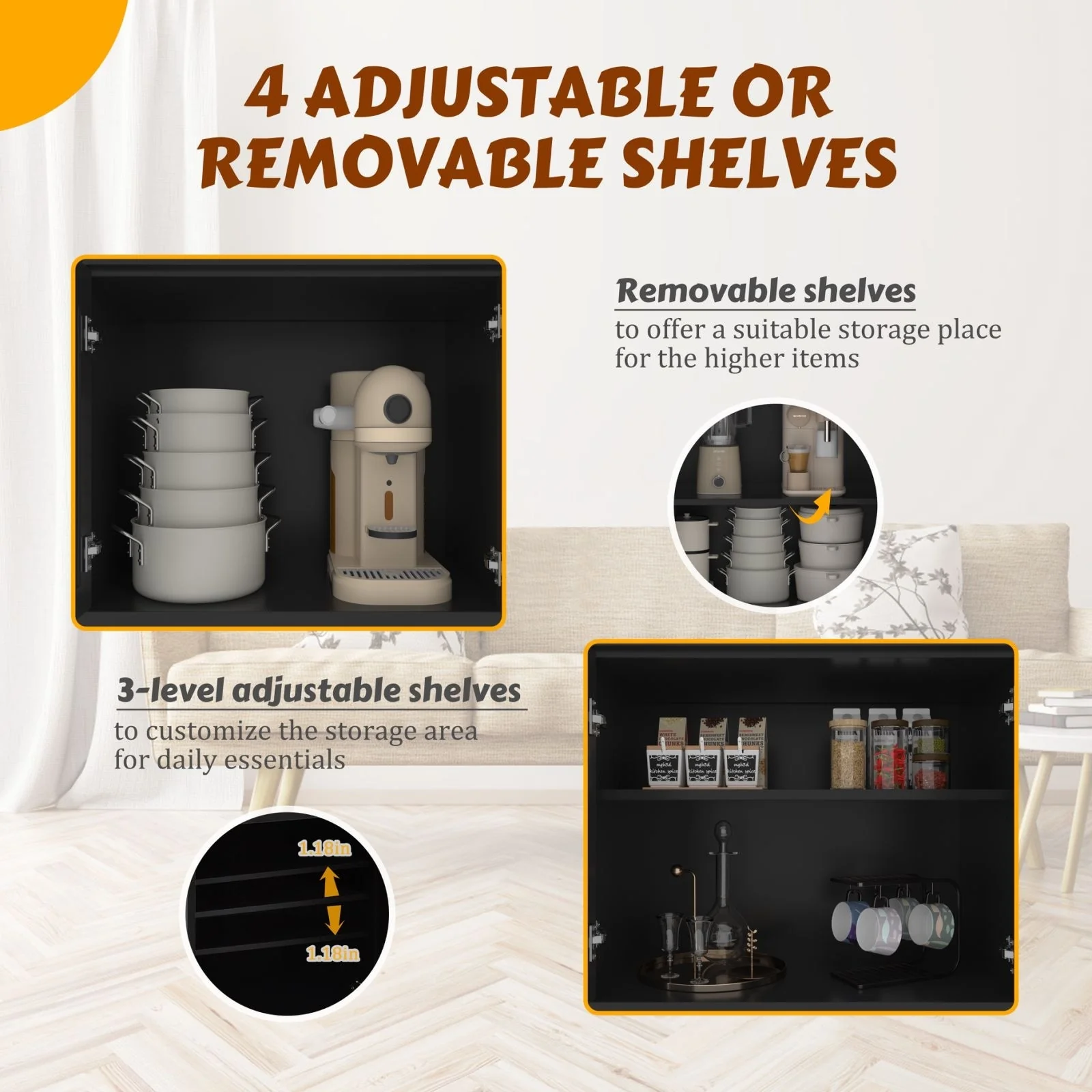 VEIKOUS Kitchen Pantry Storage Cabinet Cupboard with Framed Glass Door and Drawer