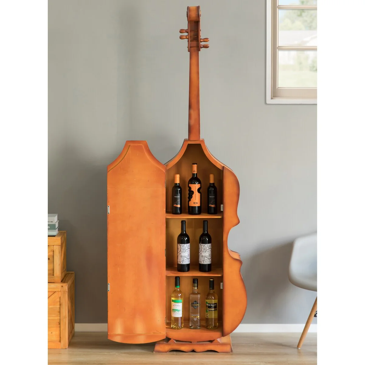 6.5 Feet Tall Violin, 3 Shelf Large Violin Shaped Cabinet With Door