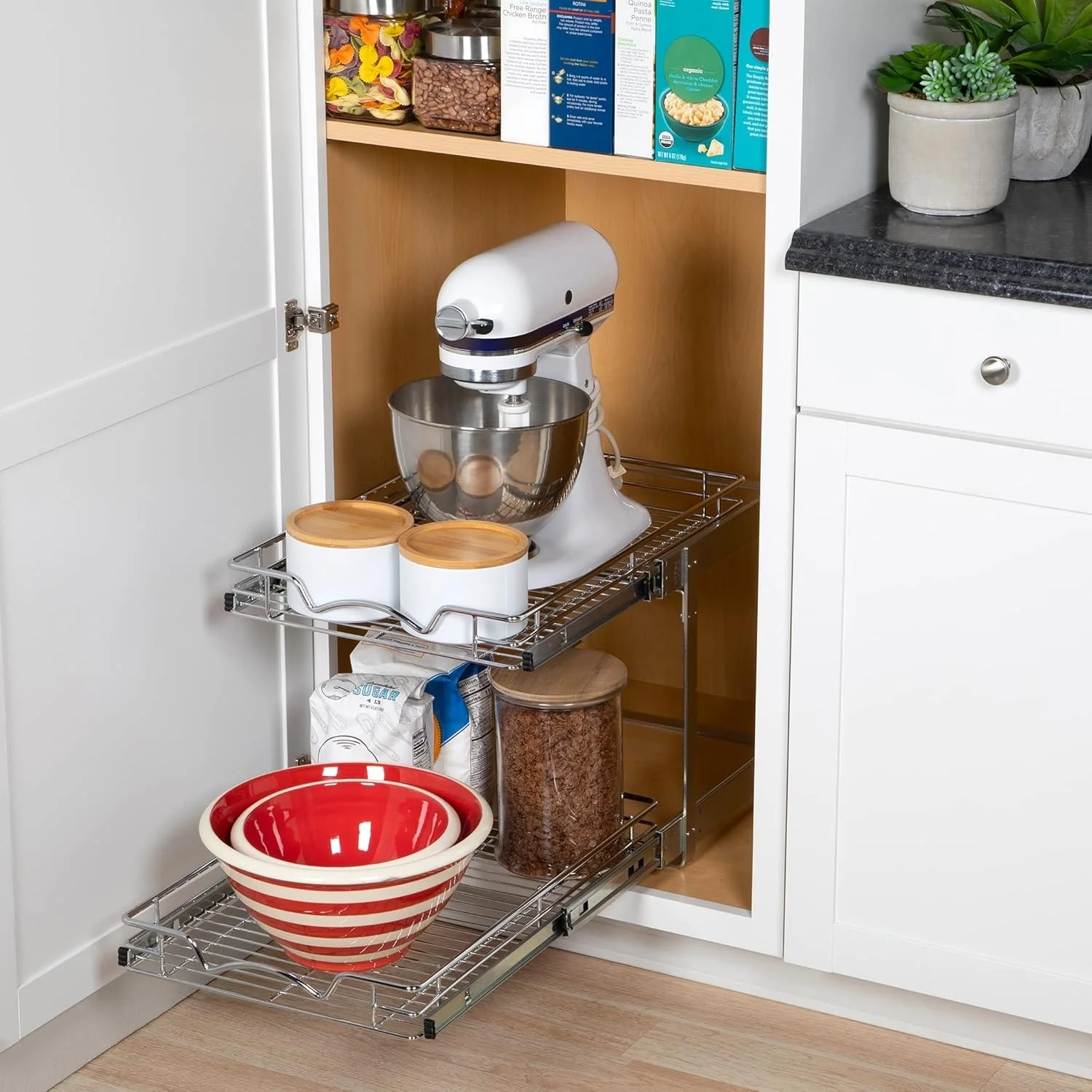 Hold N’ Storage Pull Out Cabinet Organizer 2 Tier – Heavy Duty Metal with Lifetime Limited Warranty - Anti Rust Chrome Finish