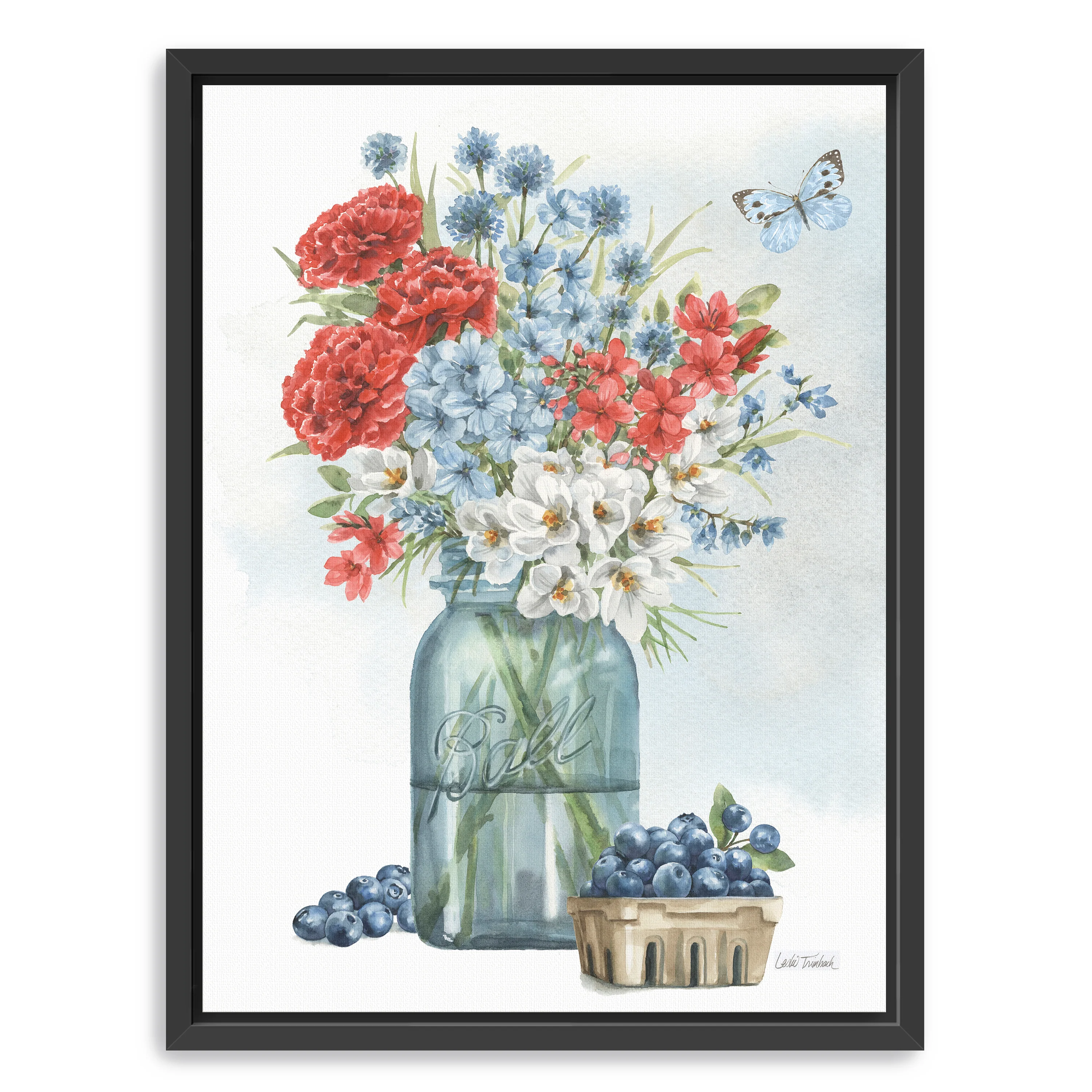 Red White and Blue Floral II Canvas Giclee
