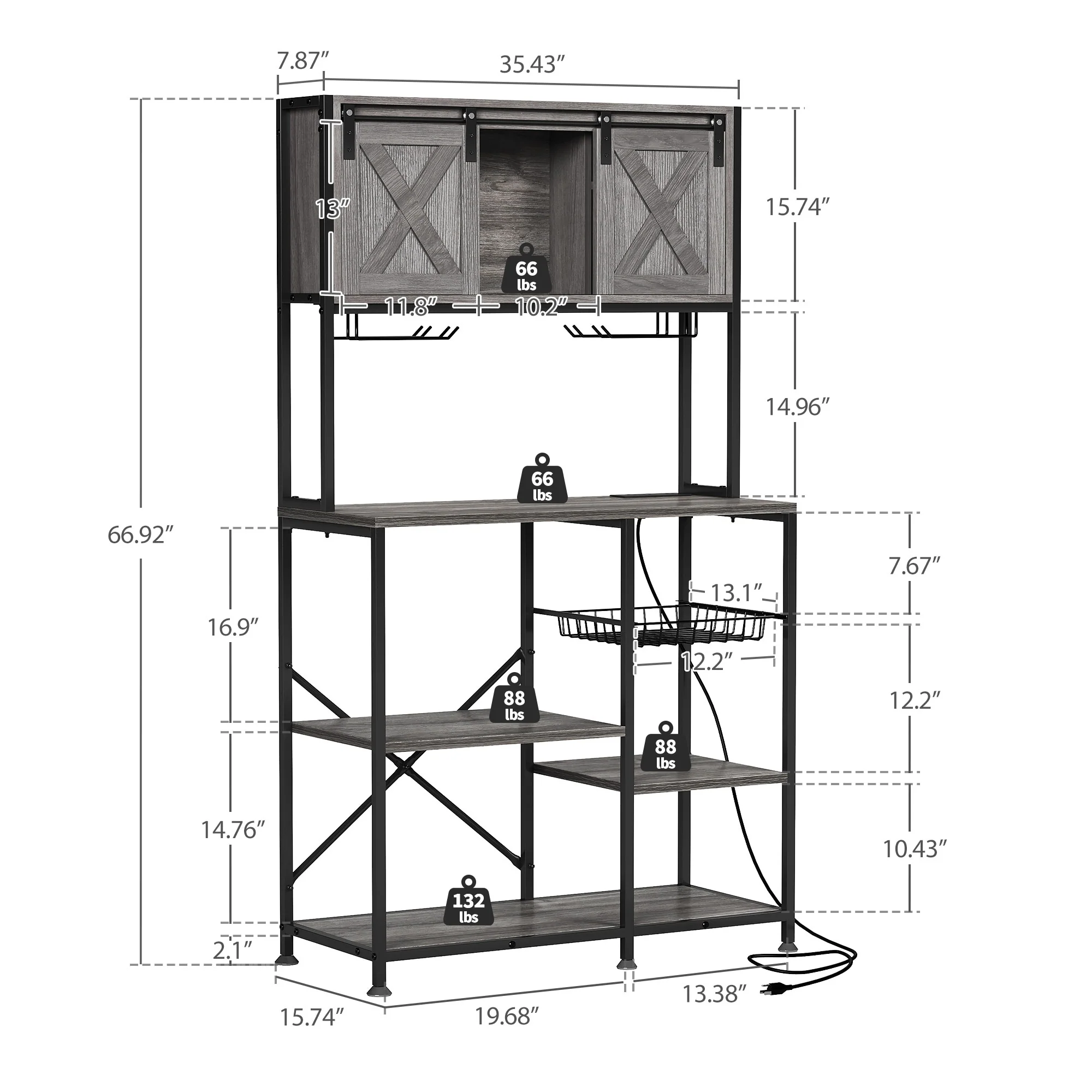 6-Tier Bakers Rack with Power Outlets Coffee Bar Station with Wine Glass Holder and Microwave Oven Stand