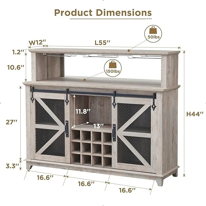 Farmhouse Coffee Bar Cabinet, Wine Bar Cabinet, Kitchen Buffet Cabinet
