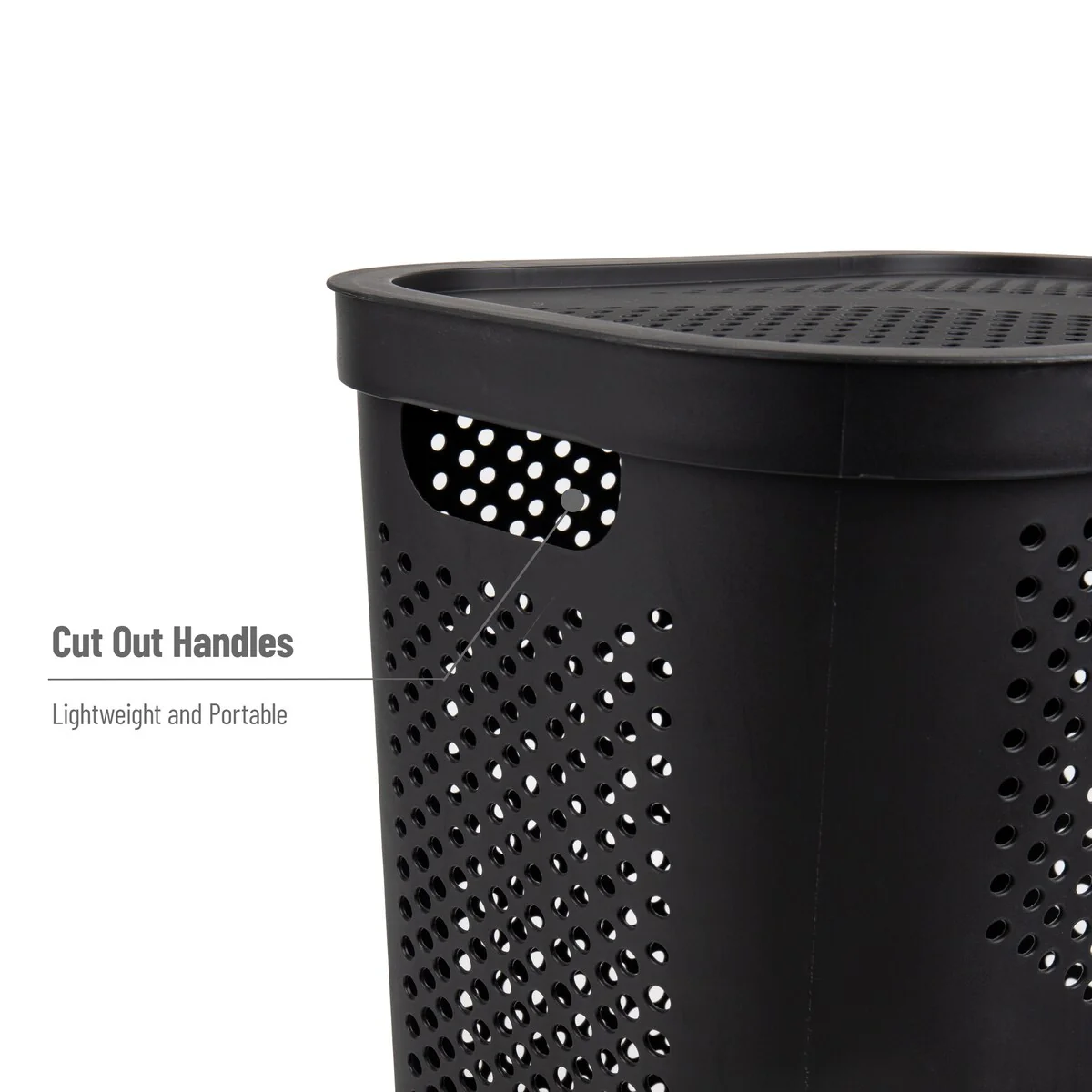 Mind Reader 60L Slim Laundry Hamper, Clothes Basket, Lid, Ventilated, Plastic, 17.25