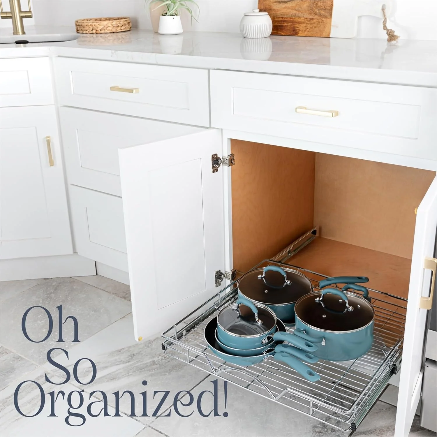 Pull Out Cabinet Drawer Organizer, Heavy Duty- Steel Metal- Chrome Finish