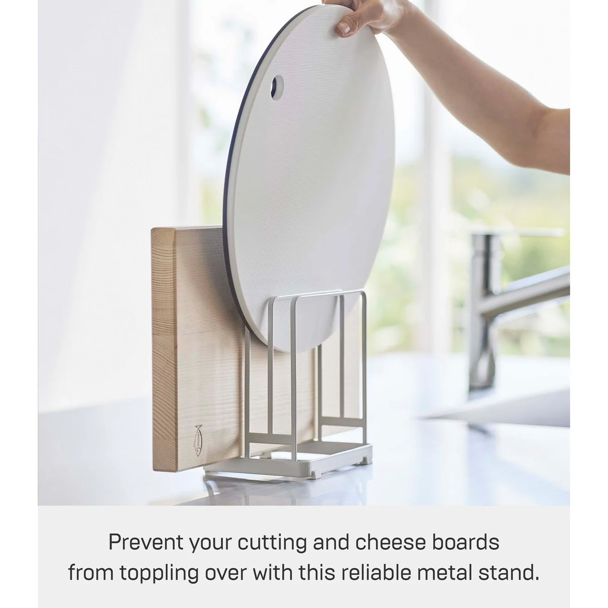 Yamazaki Home Round Cutting Board Stand, Steel - L 4.65 x W 6.3 x H 6.89 inches