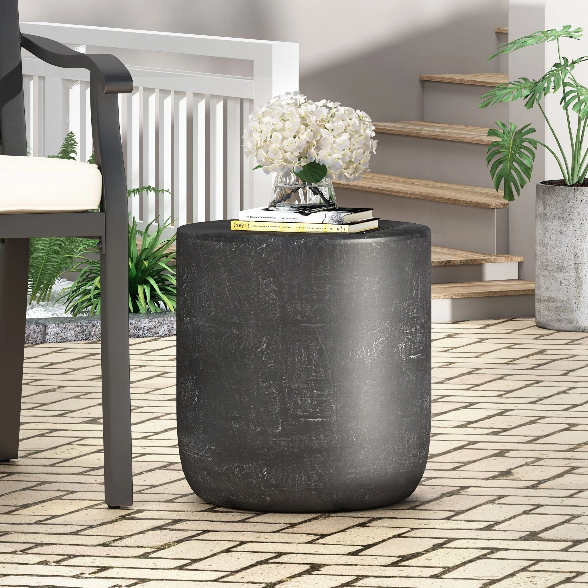 Outdoor Lightweight Concrete End Table with Natural Texture