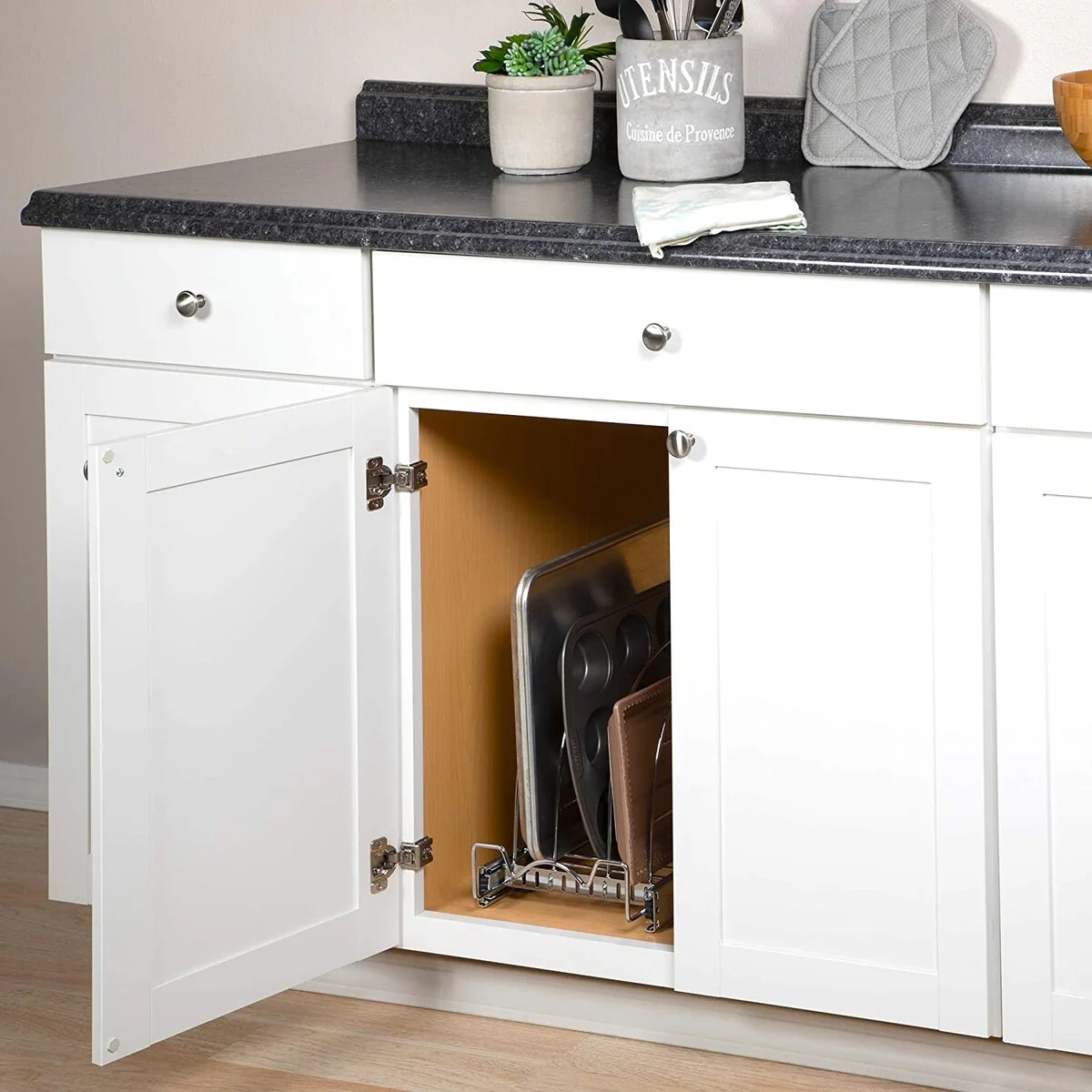 Hold N Storage Pull Out Bakeware Organizer 8.5” W x 21” L x 10.63” H Heavy Duty, Chrome