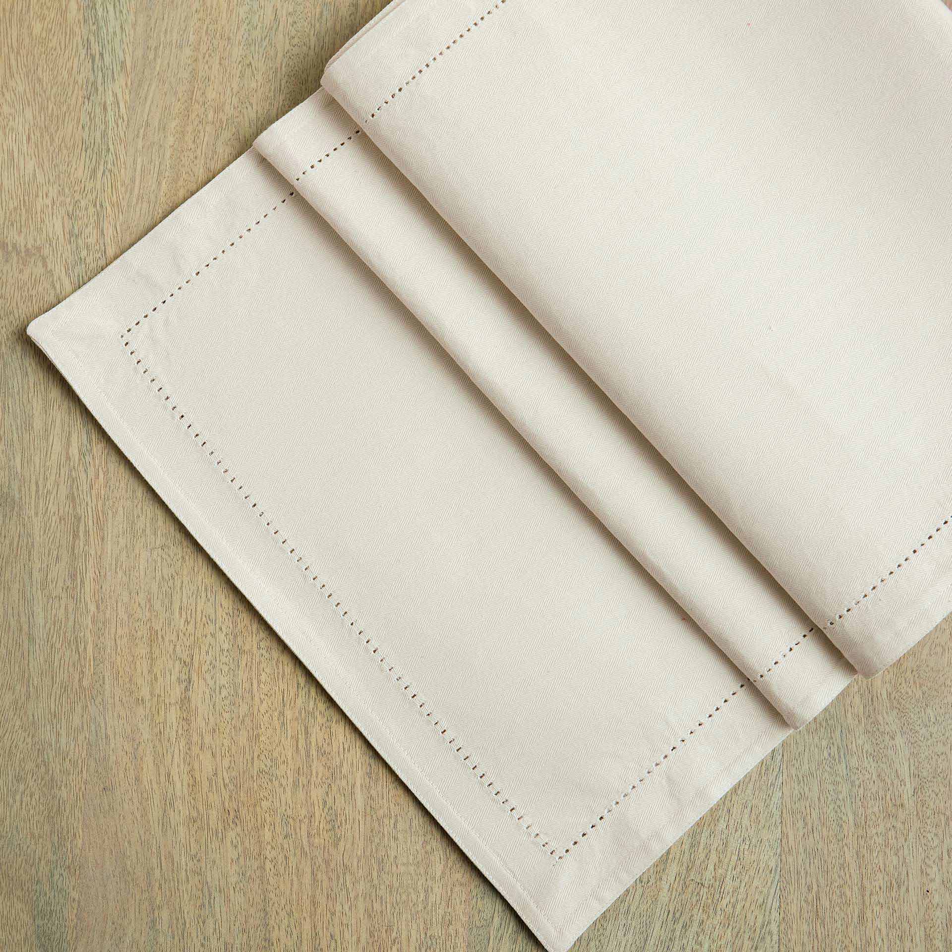 Classic Beige Cotton Border Stitch Table Runner