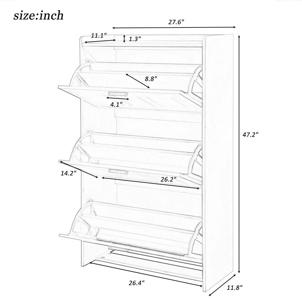 Free Standing Wood Shoe Storage Cabinet with 3 Flip Drawers