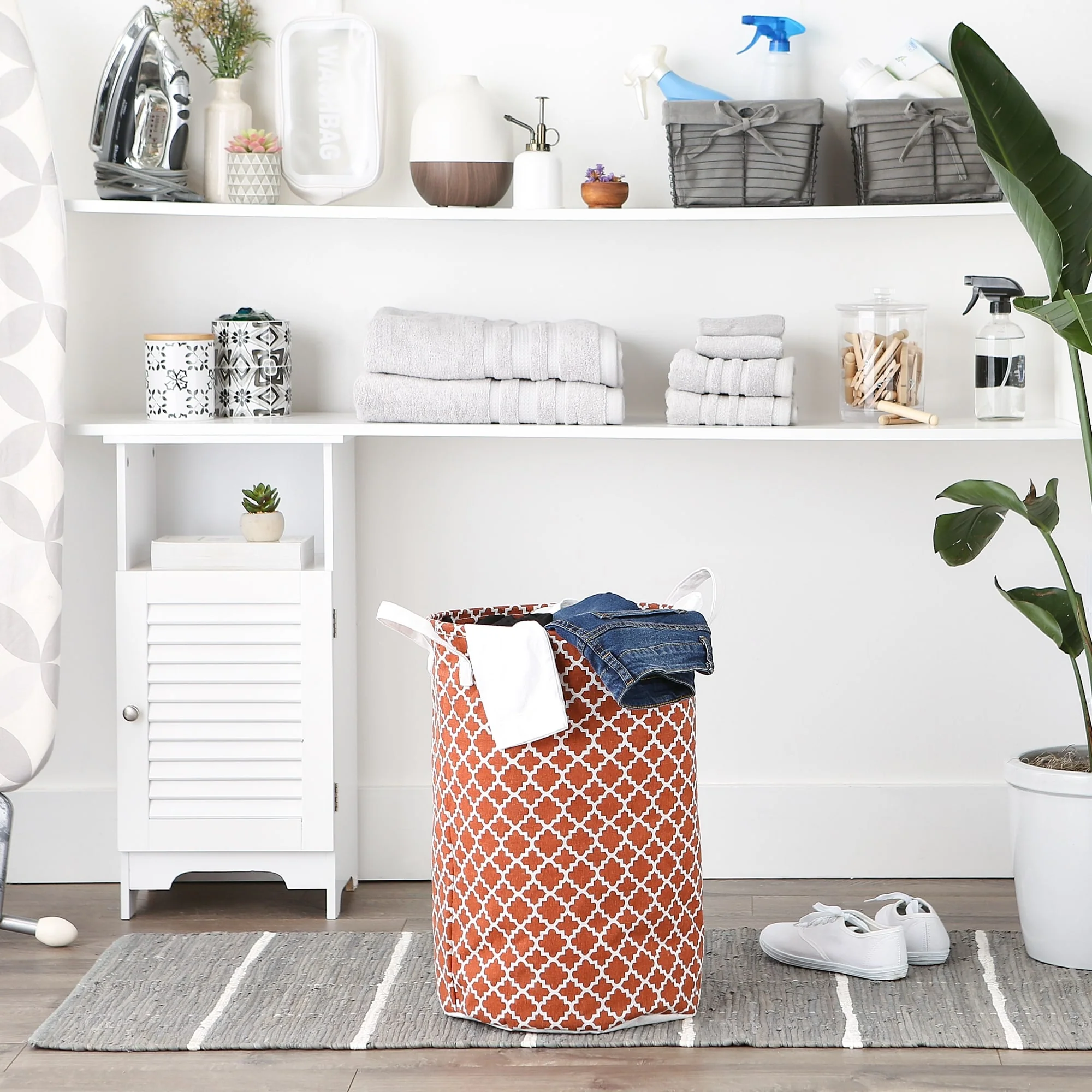 PE-Coated Cotton Polyester Laundry Hamper Lattice Round - Laundry Hamper, 13.5x13.5x20