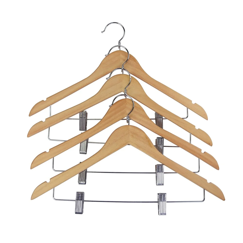Kascade Wooden Natural Finish Non-slip Clip Tips Hangers (50 Piece)