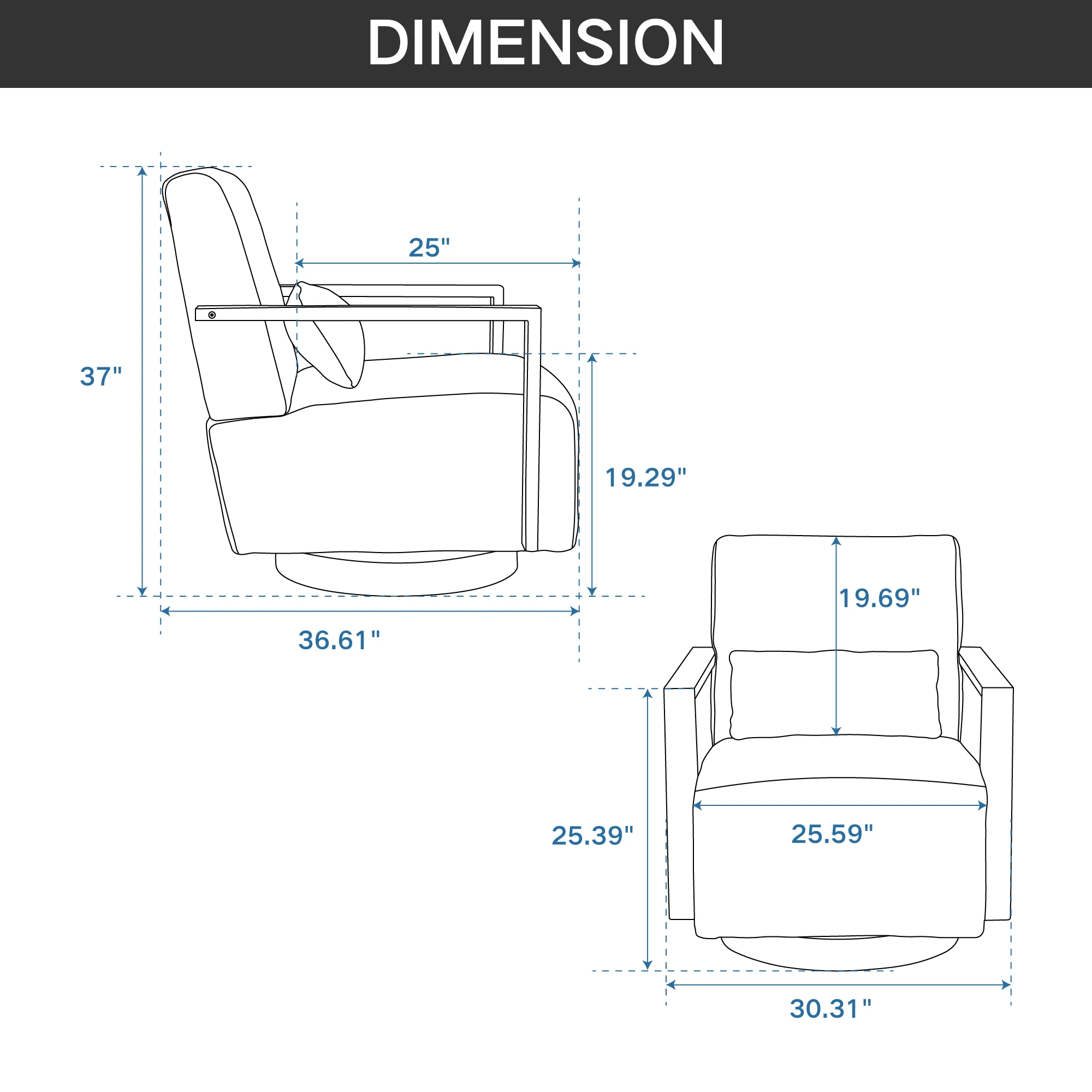 Upholstered Swivel Chair with Open Arms Design and Wood Base