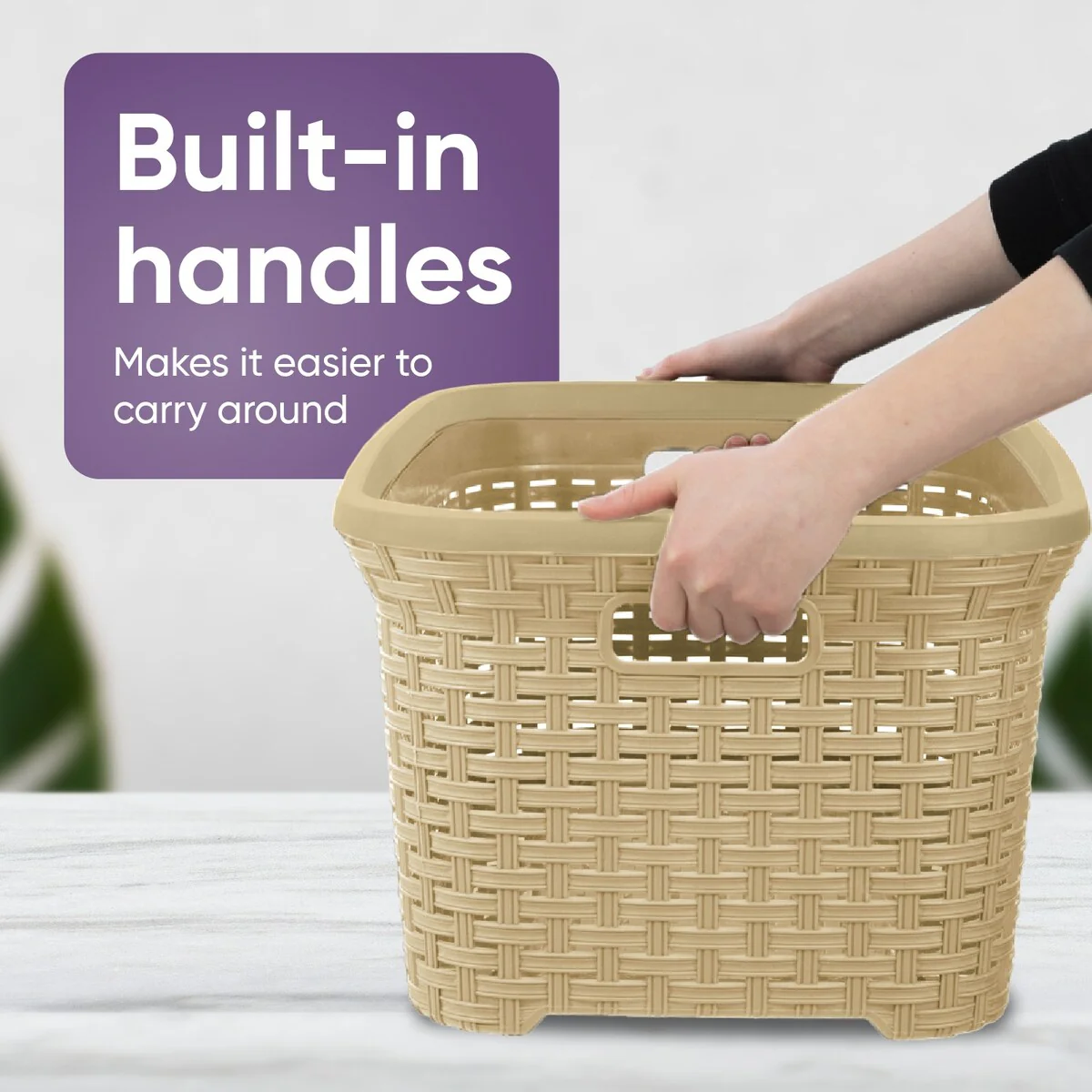 Superio Large Wicker Laundry Basket with Cutout Carry Handles - Capacity: 50l