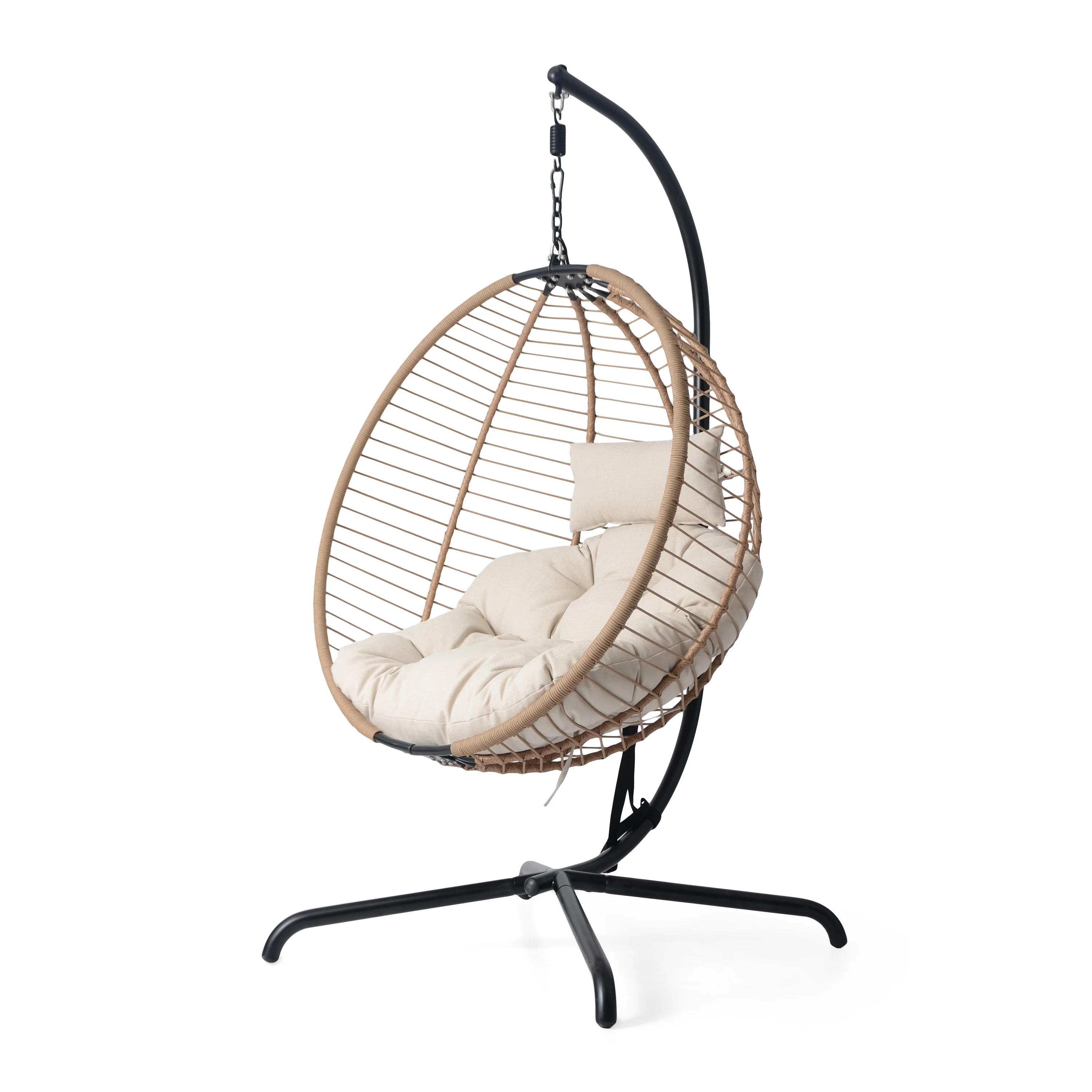 Outdoor Wicker Hanging Chair with Metal Stand