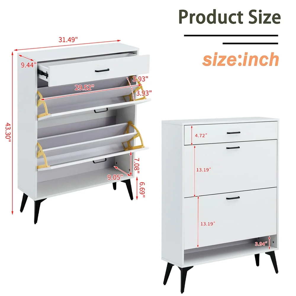 3-Drawer Wood Shoe Storage Cabinet with Removable Panels & 1 Open Shelf