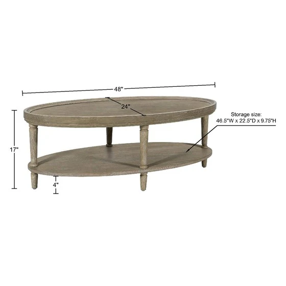 Oval Coffee Table with Open Shelf and Turned Legs