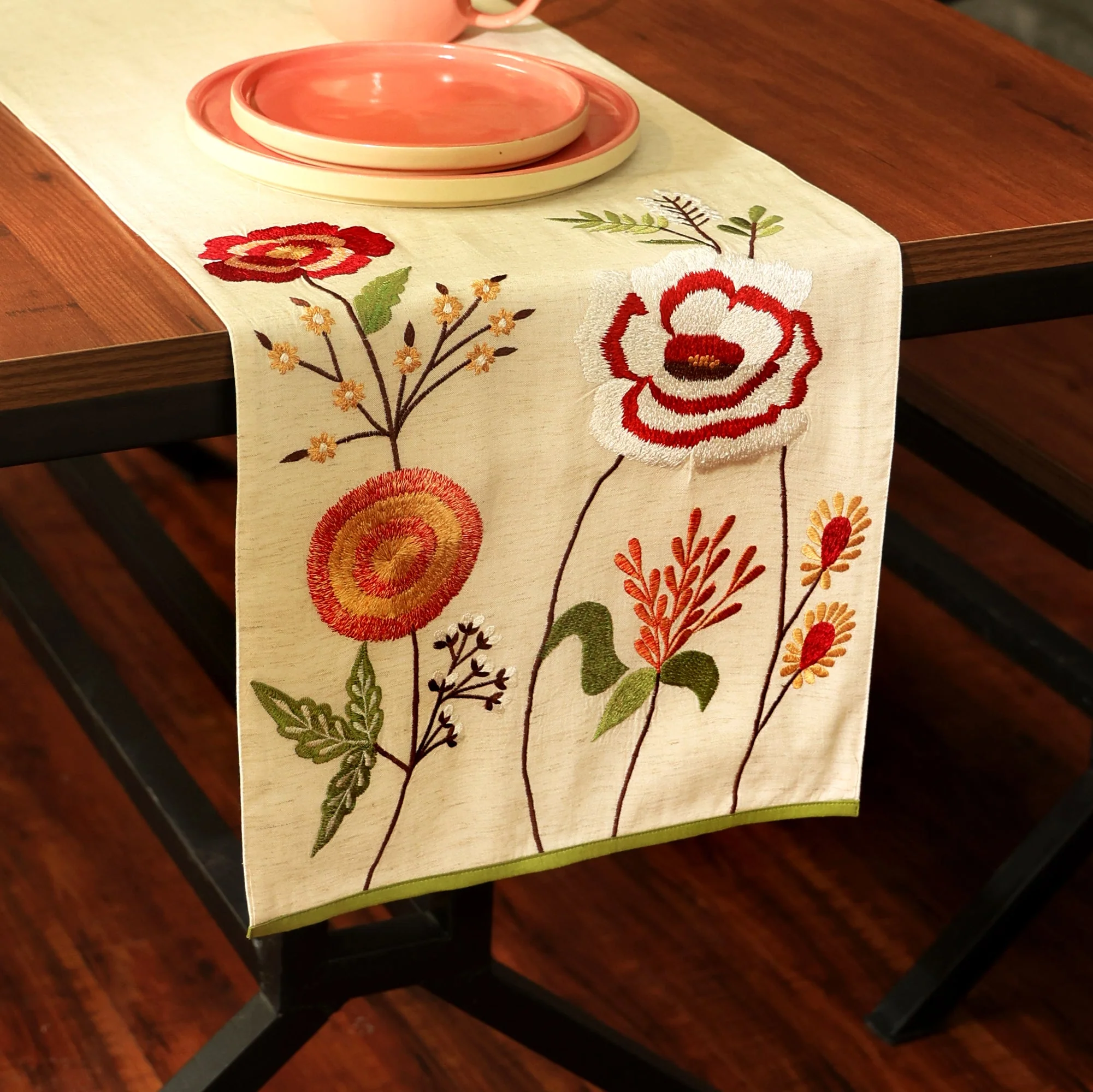 Peony Embroidered Table Runner 72