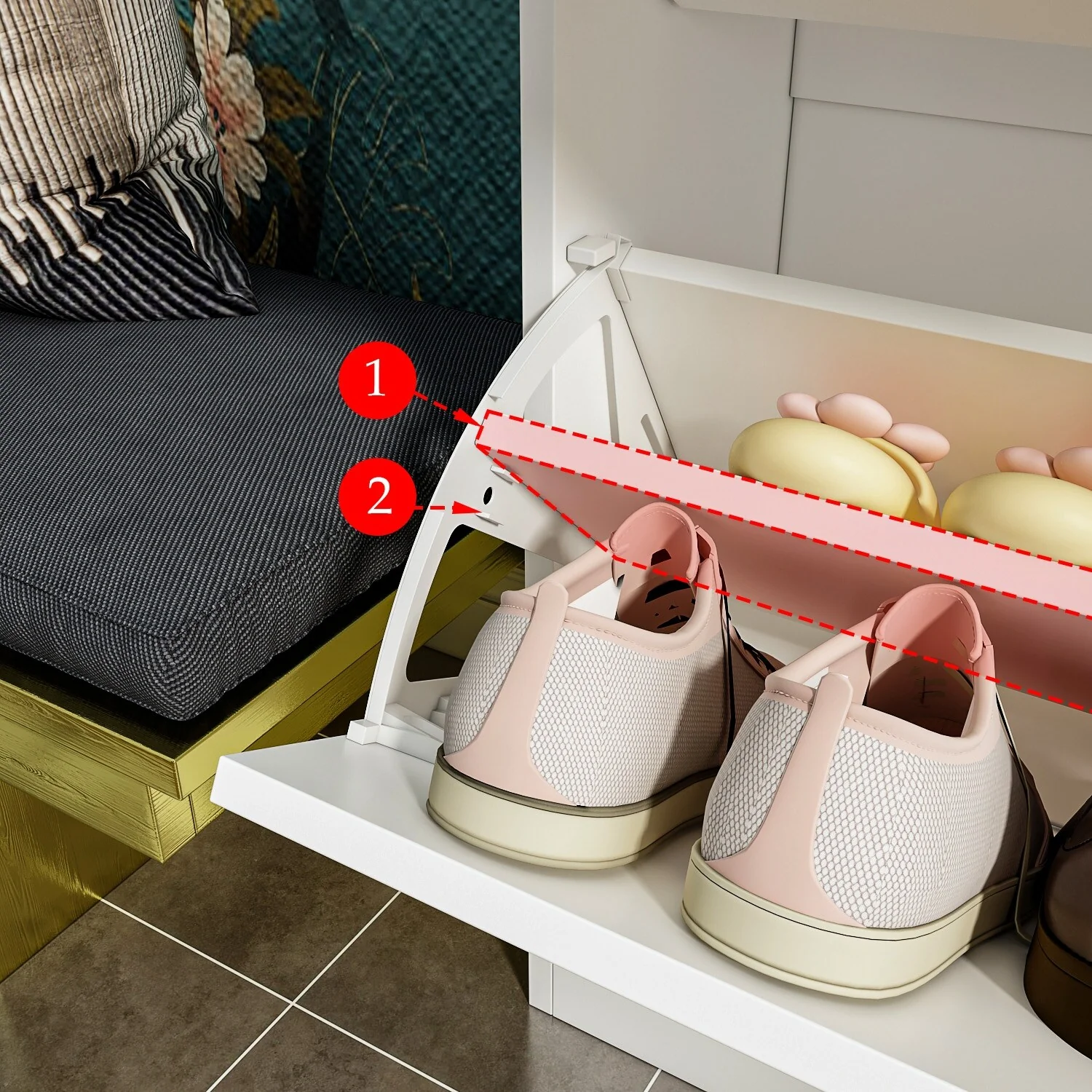 Fold-Out Shoes Cabinet Storage Cabinet Dresser Chest(Black/White)