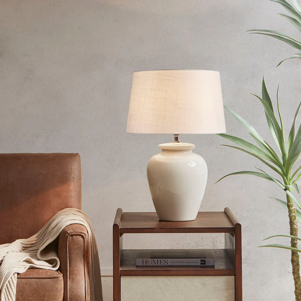 Ceramic Table Lamp with Vase-Shaped Base and Drum Shade