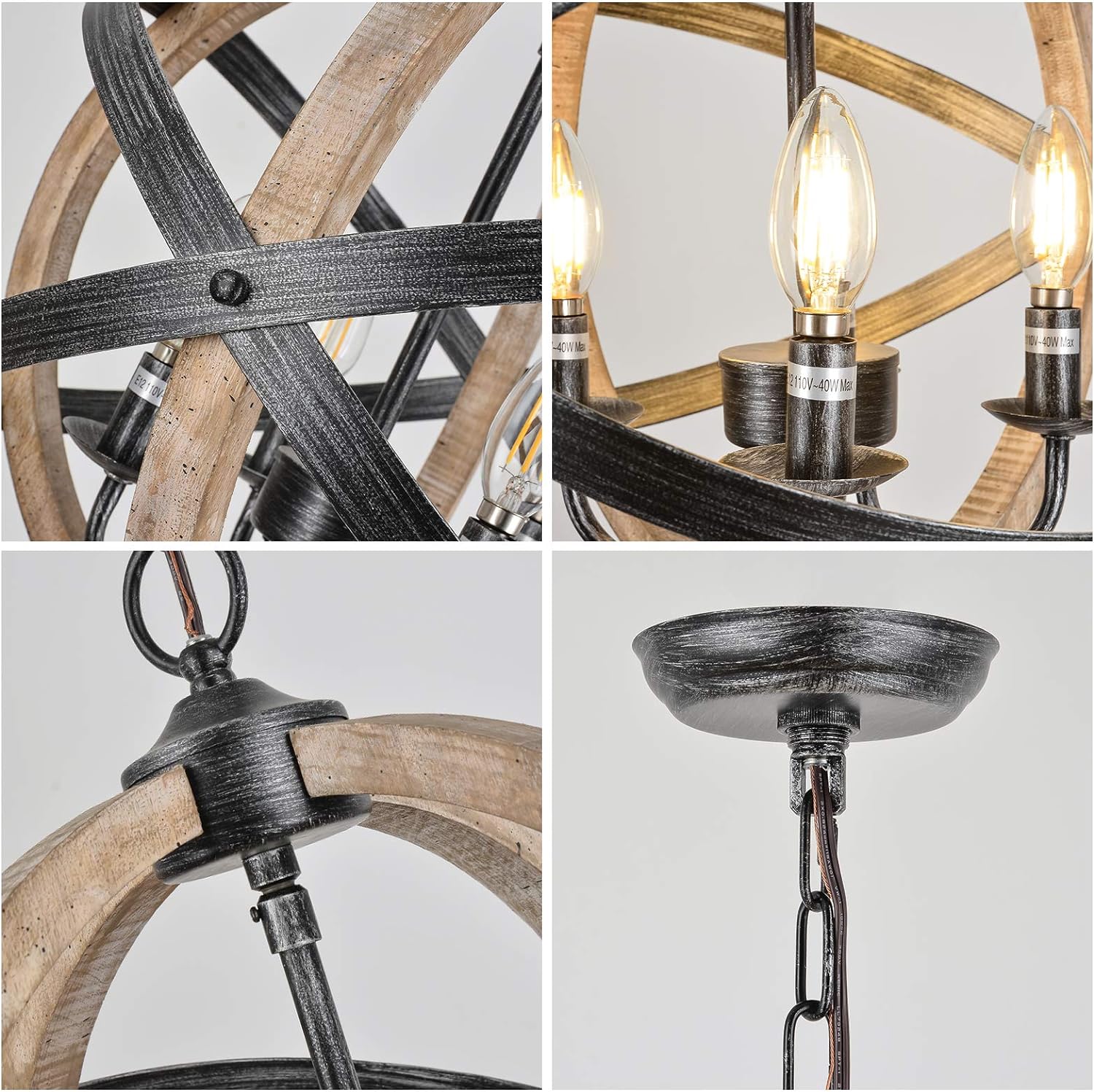 4-Light Chandelier with Adjustable Height and Globe Cage Design