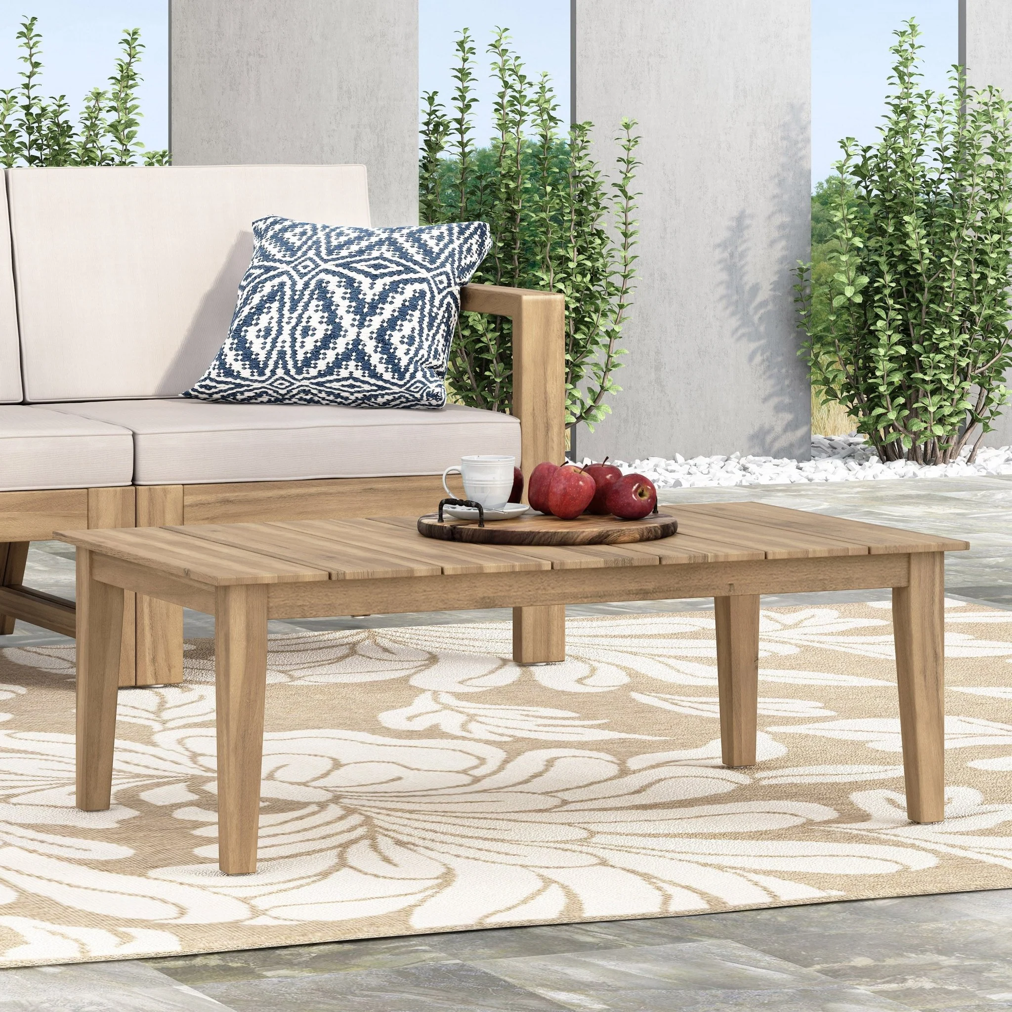 Outdoor Coffee Acacia Wood Table with Slat Panel Top