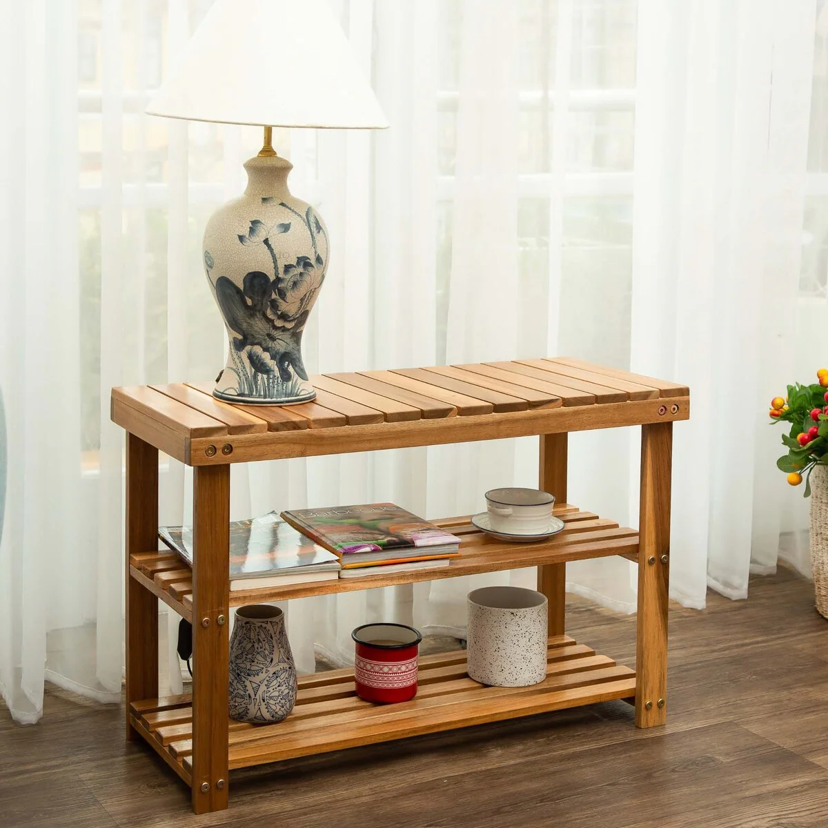 Entryway Wood Shoe Rack Bench